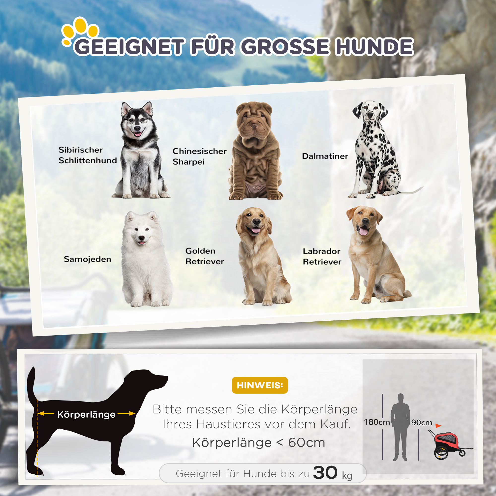 2-in-1 Hundeanhänger Hundebuggy bis 30kg klappbar und lagerbar Lenker Fußstütze Reflektoren Sicherheitsfahne 170 cm x 77 cm x 90 cm Rot