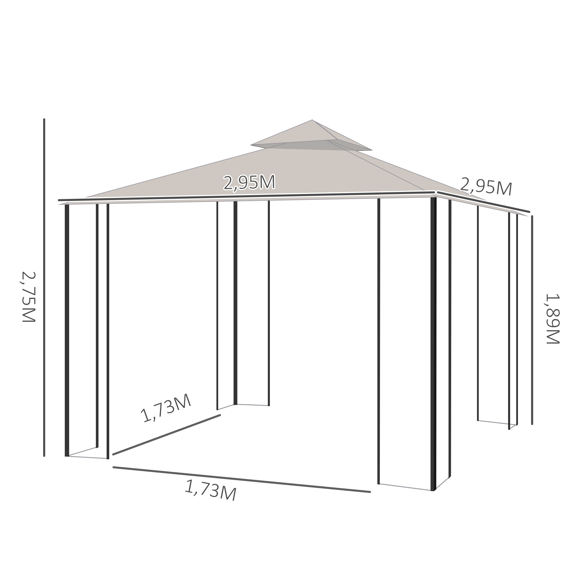 Gartenpavillon Gartenzelt,  inkl. Befestigungsmaterial, wetterbeständig, 295 cm x 295 cm x 275 cm. Beige + Schwarz