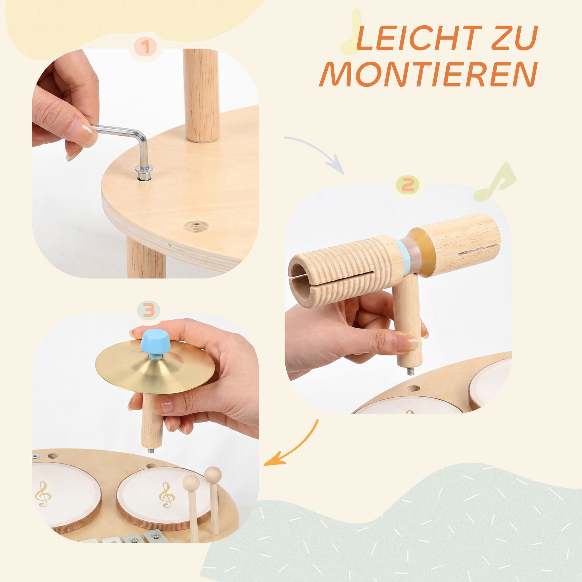 Kinder Schlagzeug 4-in-1 Montessori Musikinstrumente Set mit Trommeln Xylophon Schlagwerk für Kinder ab 2 Jahre