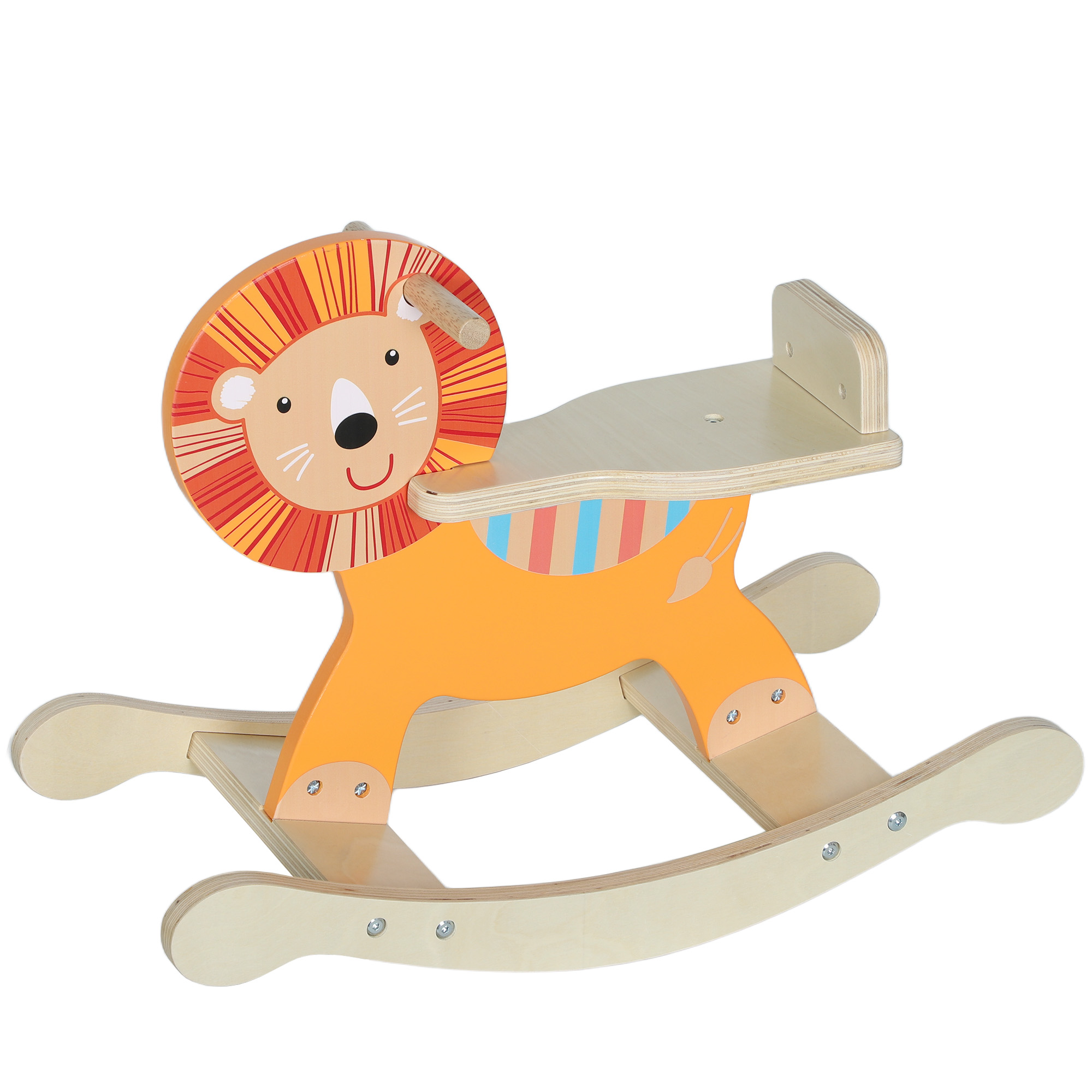 Schaukelpferd mit Löwen-Design, 25 kg Belastbarkeit, 2-5 Jahre, Holz, Orange