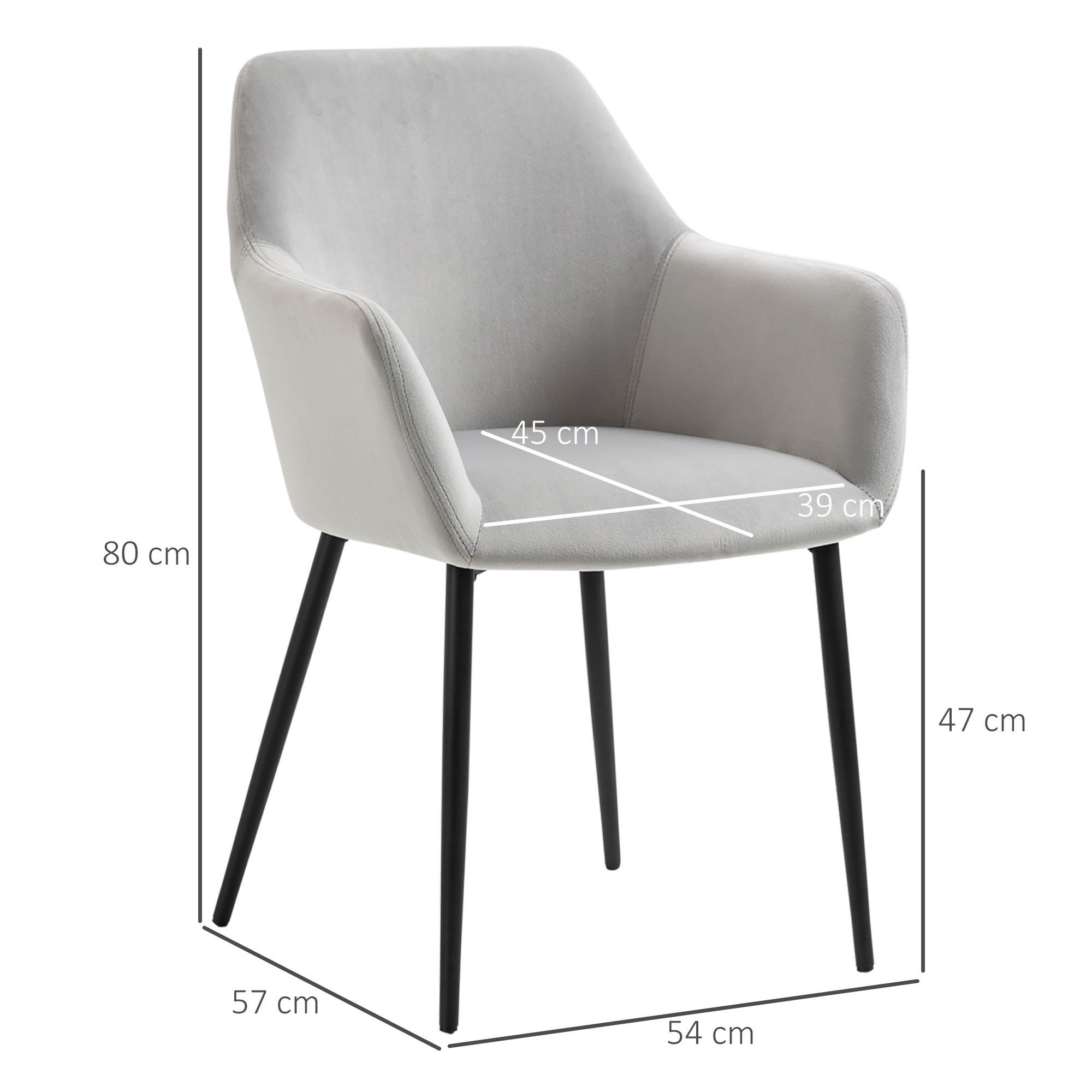 Esszimmerstuhl-Set, komfortabel, 54x57x80 cm, Hellgrau
