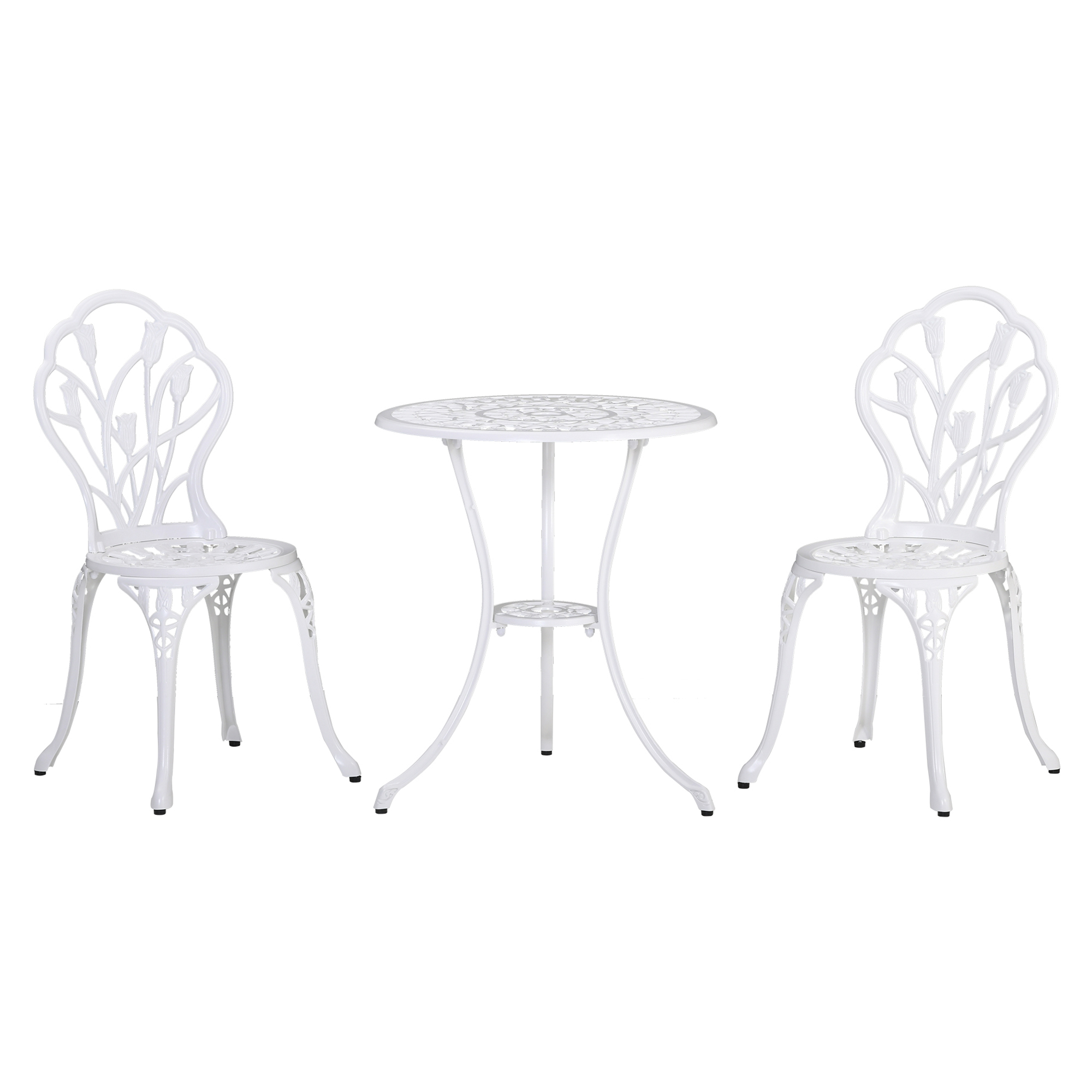 Sitzgruppe für 2 Personen Essgruppe Gartenmöbel-Set 1 Tisch+2 Stühle mit Schirmloch Aluminium Weiß