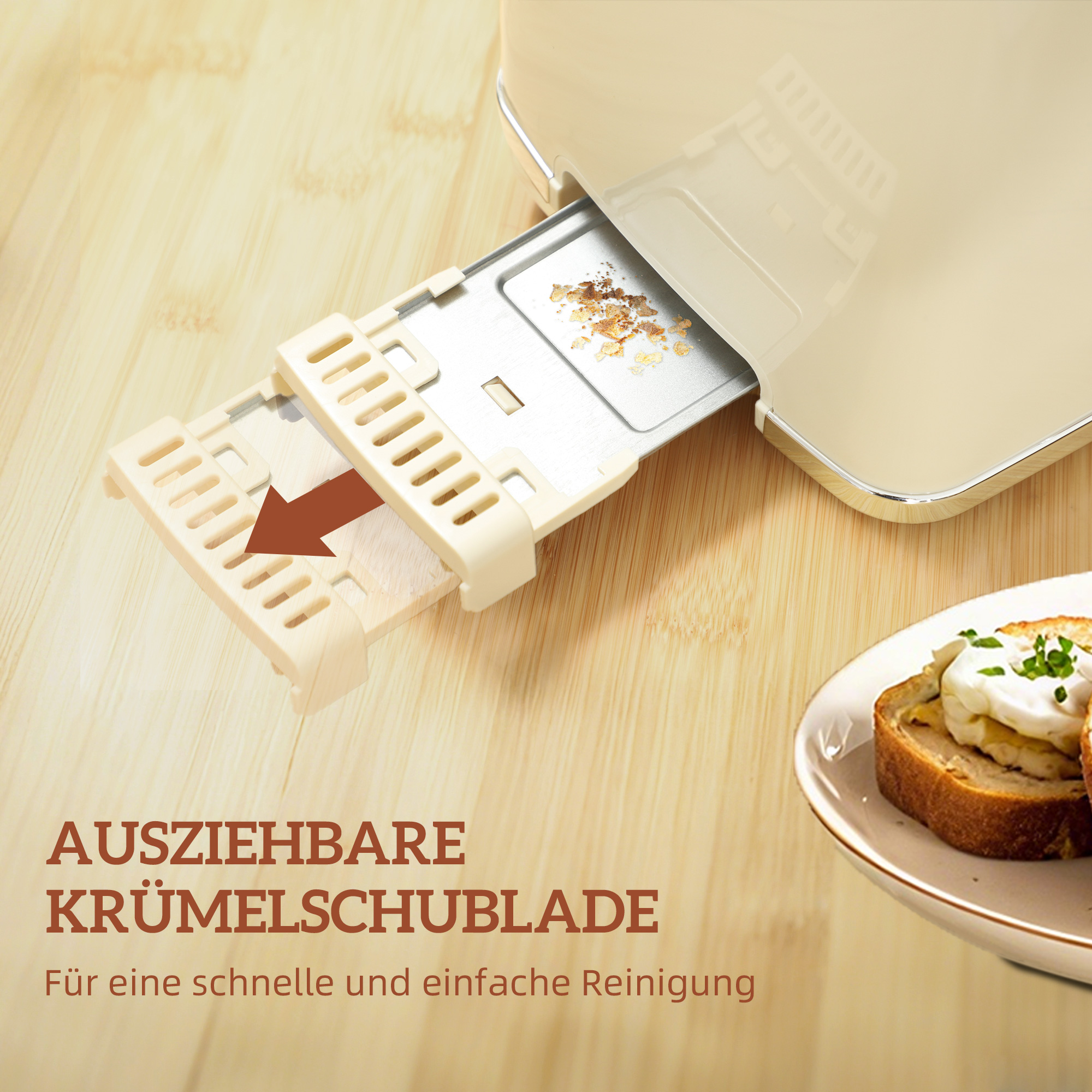 Wasserkocher und Toaster-Set mit LED-Touchscreen, 1,7 L, 2 Toasterschlitze, verschiedene Modi und Funktionen, Cremeweiß