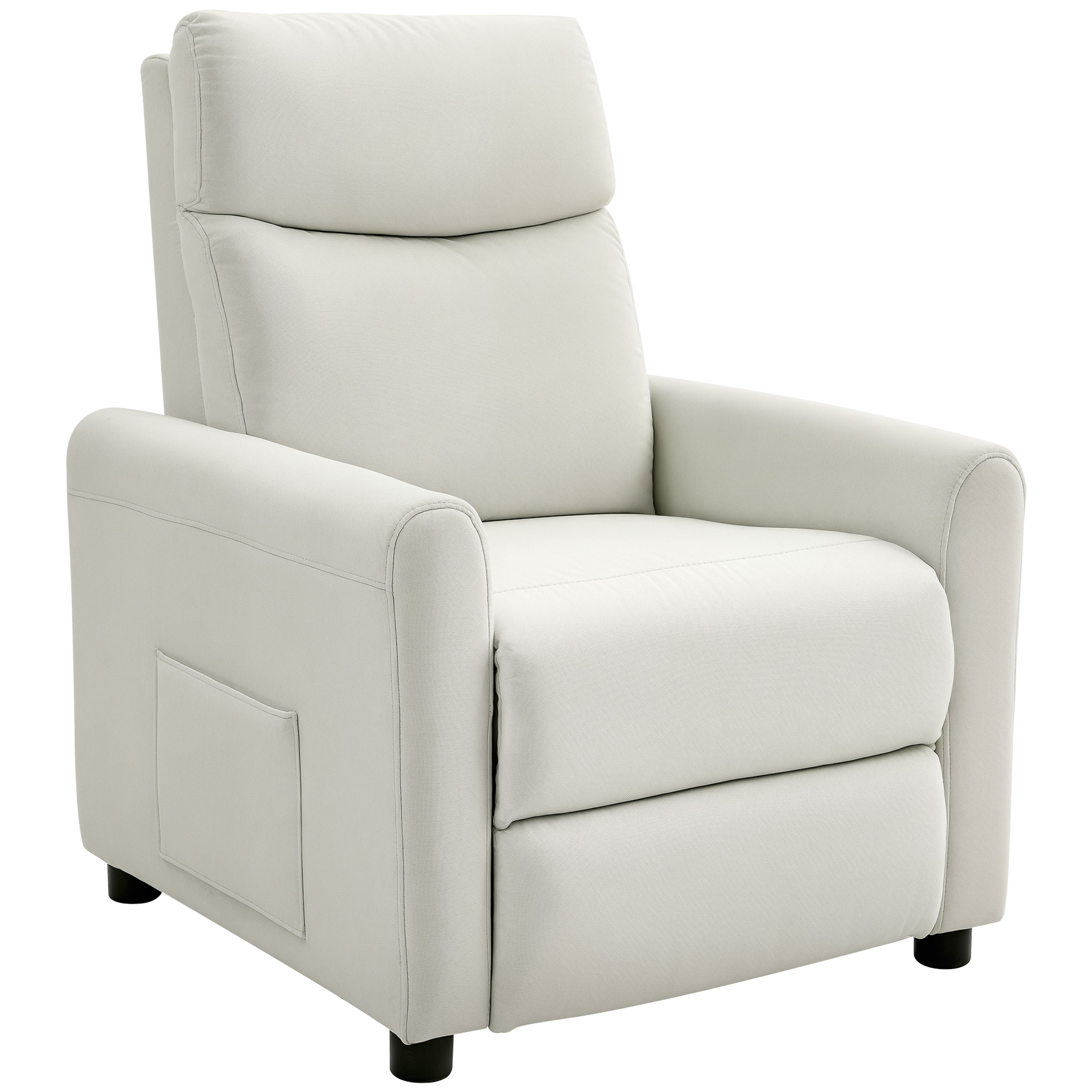Relaxsessel Fernsehessel mit Liegefunktion, TV Sessel mit Taschenfedern, Fußstütze, Stoff in Leinenoptik, Cremeweiß