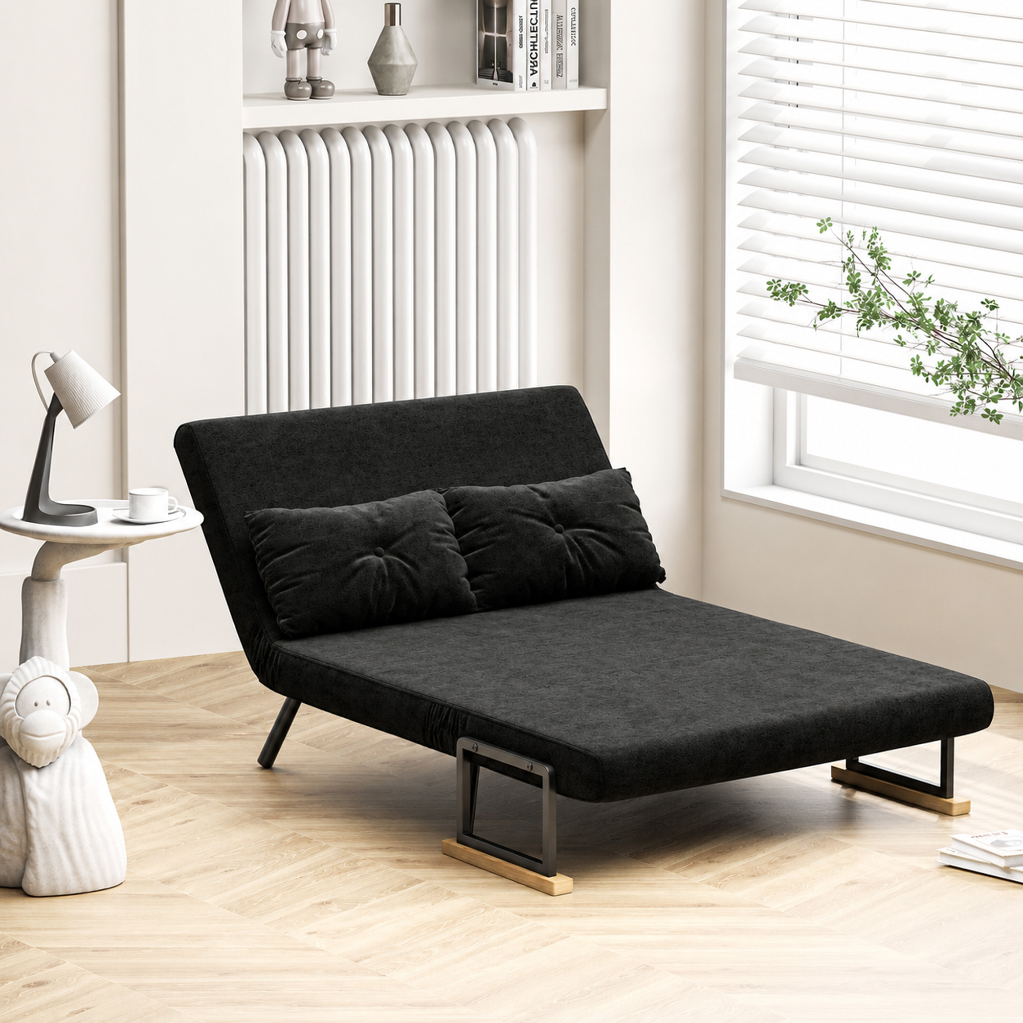 Schlafsofa 2er-Sofa Samtsofa, Schlaffunktion, inkl. 2 Kissen, Samtoptik, Schwarz
