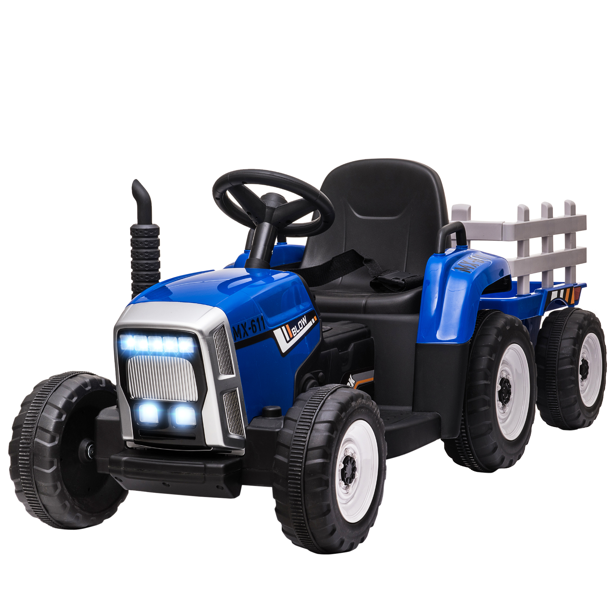 Kinder-Elektroauto mit Anhänger, Fernbedienung, Scheinwerfer, 3-6 km/h, für 3-6 Jahre, Blau Kinder-Elektroauto mit Anhänger, Fernbedienung, Scheinwerfer, 3-6 km/h, für 3-6 Jahre, Blau
