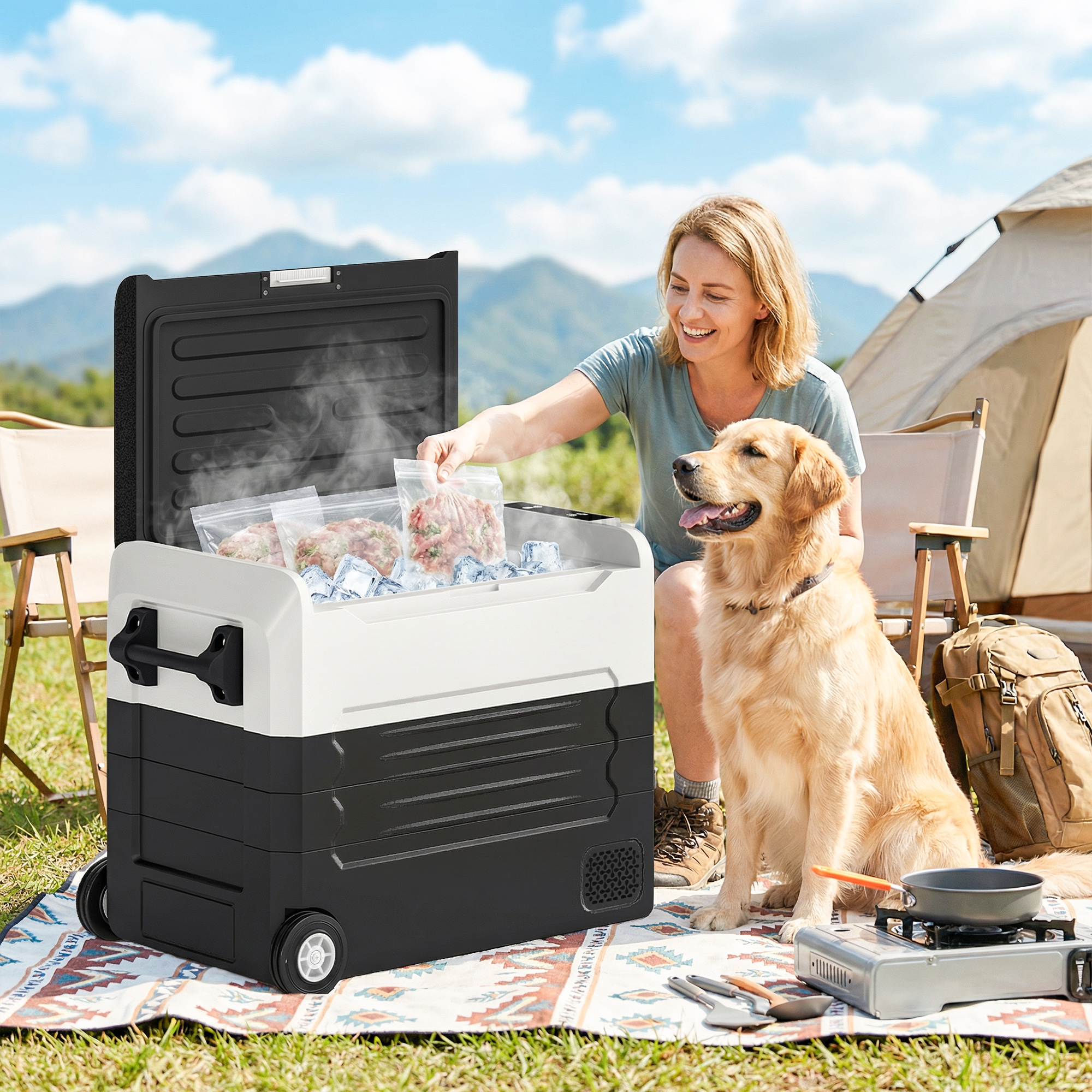 Kompressor Kühlbox 50L -20℃-20℃ Elektrische Kühlbox mit Dual-Zone Temperaturregelung APP LED Batterieschutz Klappgriff