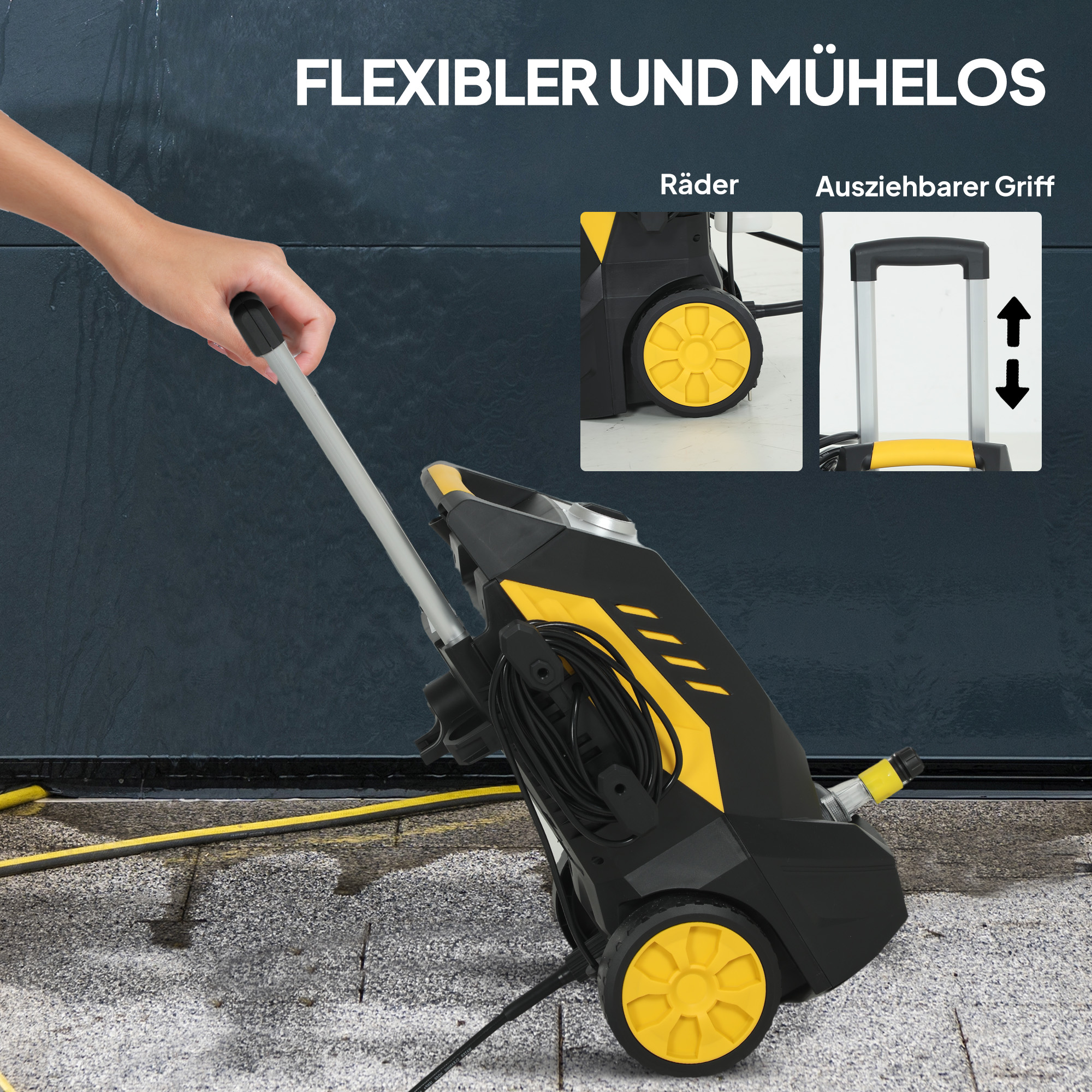 Hochdruckreiniger mit Aluminiumpumpe 135 bar Maximaldruck 1800W Leistung 540 L/h 5m Schlauch verstellbare Düse & Griffe