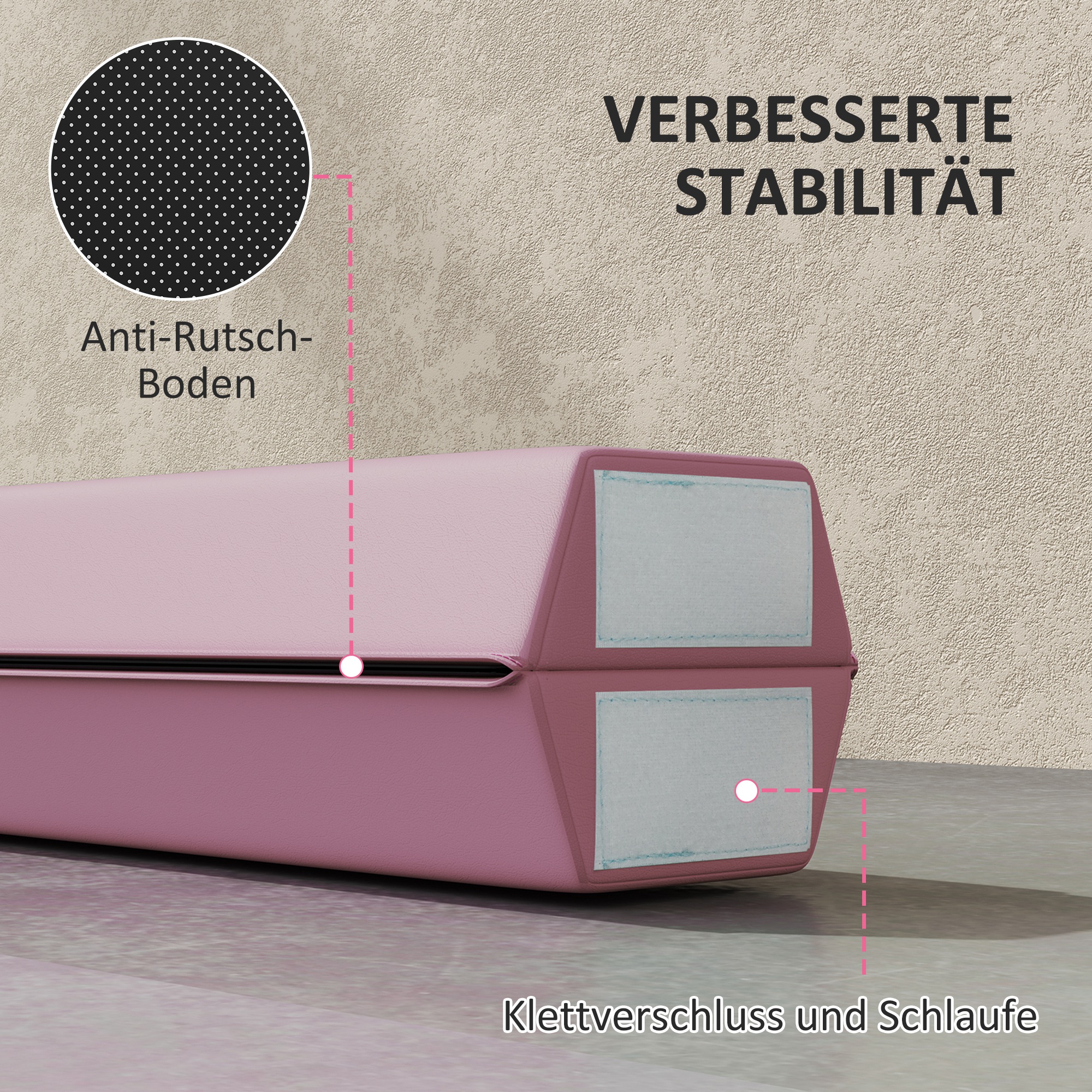 Schwebebalken 2,4 m, faltbar, rutschfester Boden, für 3+ Jahre, bis 80 kg, Rosa