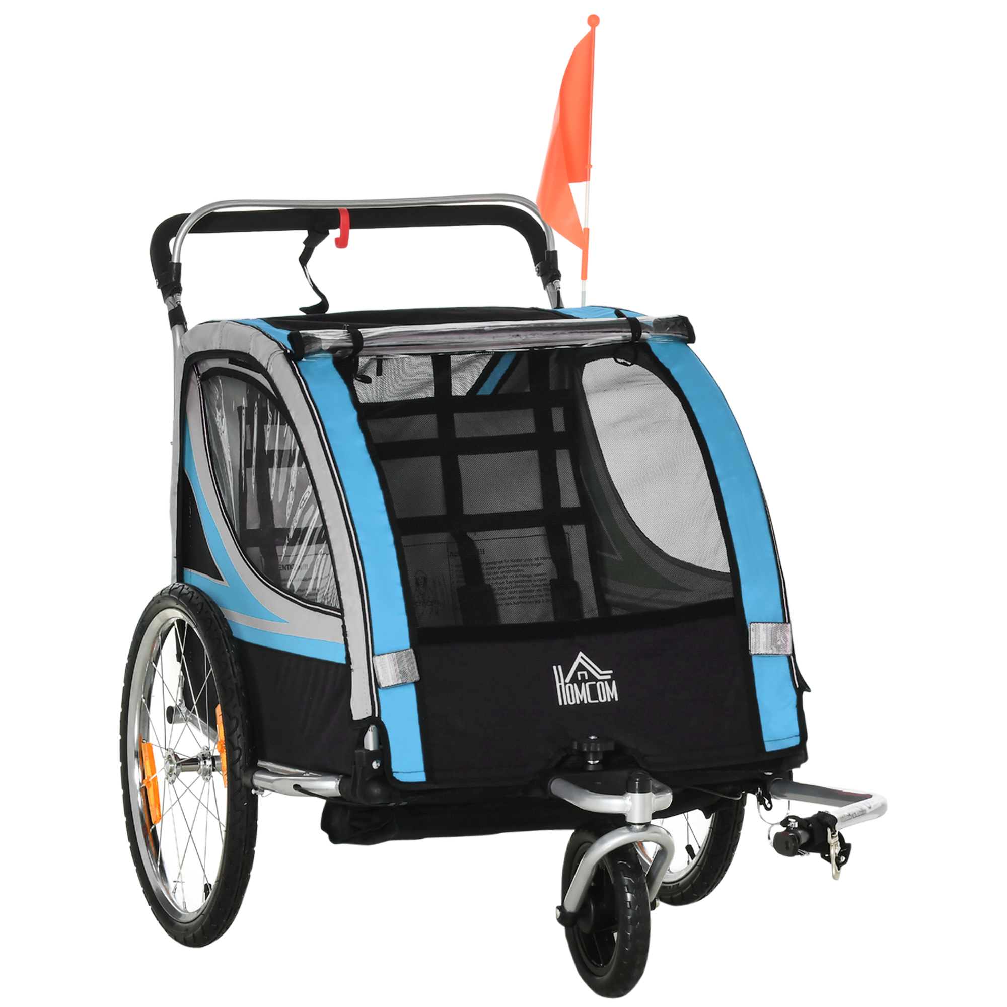 Kinderanhänger, Kinderwagen, 5-Punkt-Sicherheitsgurt, Universalkupplung, Stahl, Blau, 142 x 75 x 101 cm Kinderanhänger, Kinderwagen, 5-Punkt-Sicherheitsgurt, Universalkupplung, Stahl, Blau, 142 x 75 x 101 cm
