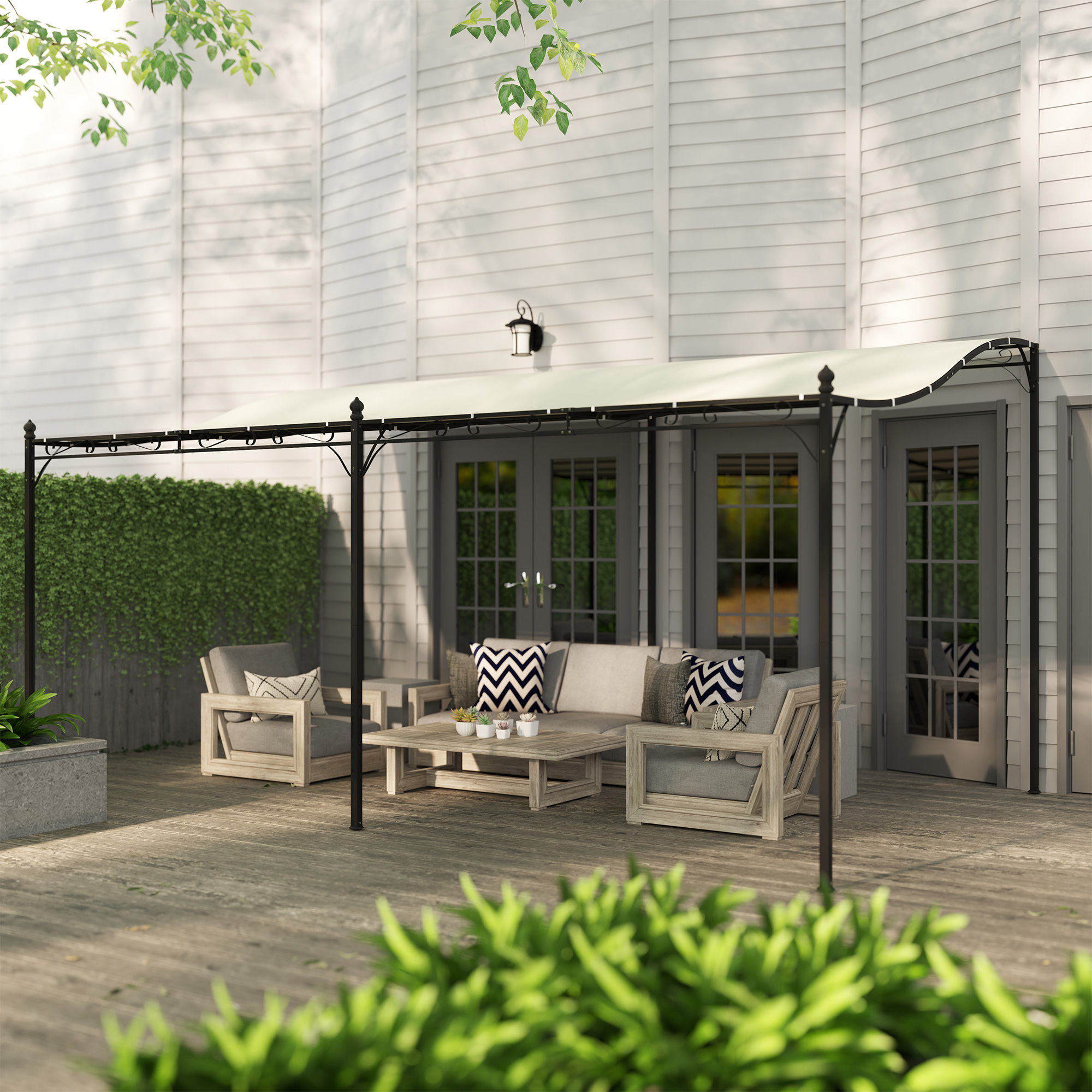 3 x 5 m Pergola, Flexibles Gartendach mit wasserfester Plane und Metallrahmen, Schattenspender, Cremeweiß