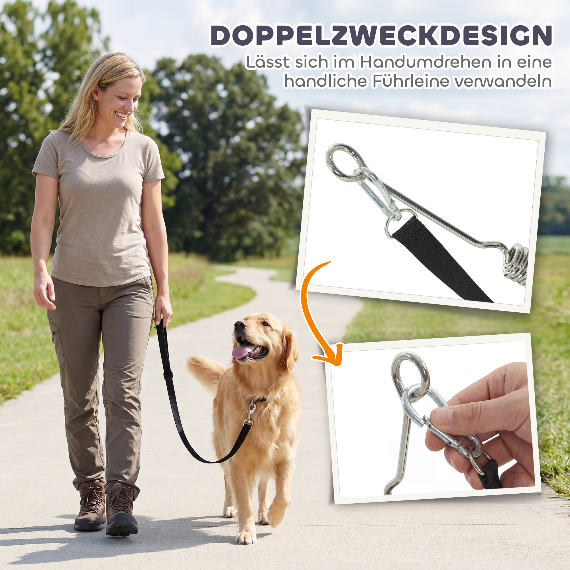 Fahrradleine für Hunde mit Stoßdämpfern verstellbar Gurt abnehmbar Schnellverschluss für Training Joggen Silber+Schwarz