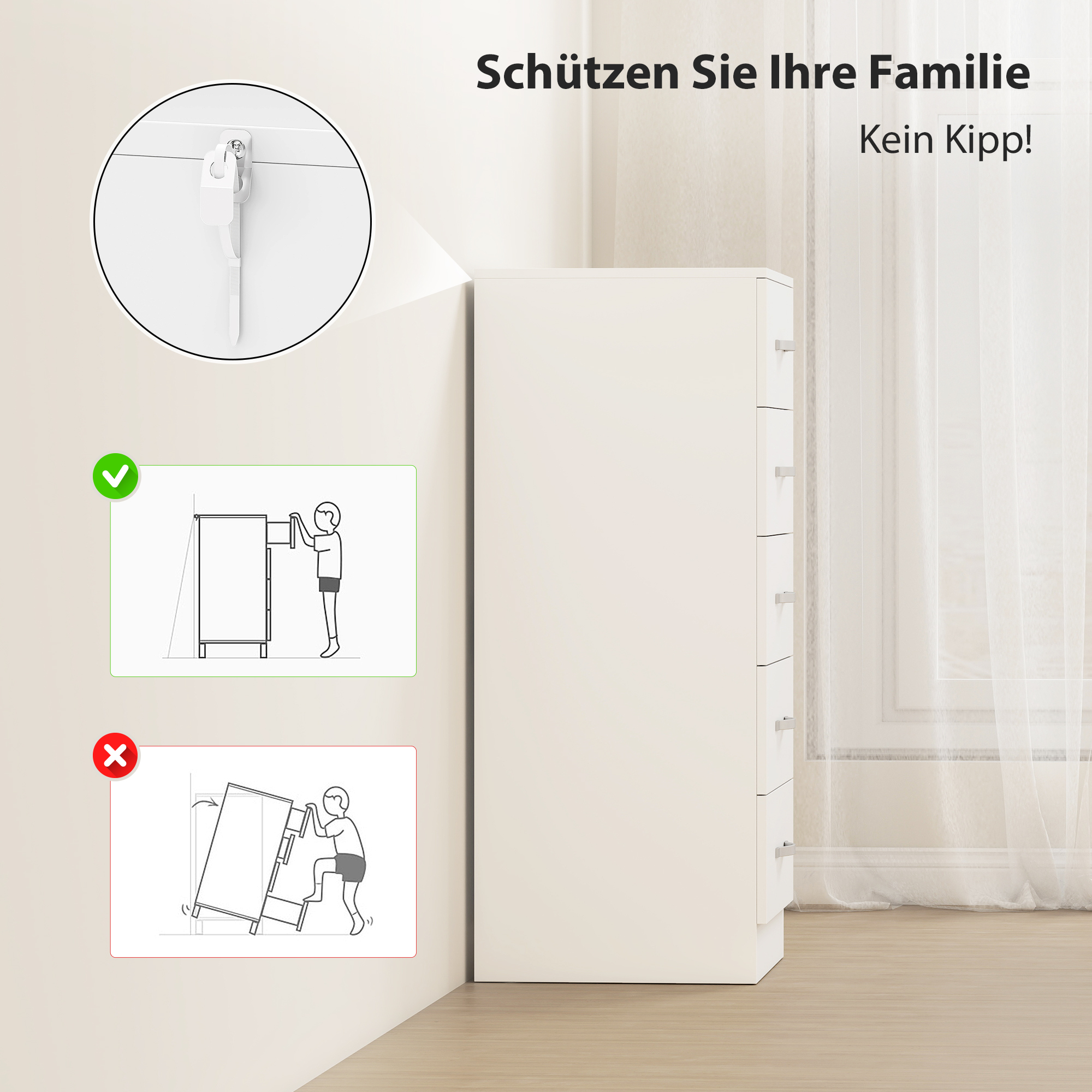 Kommode mit 5 Schubladen, Schubladenschrank für Kleidung und Utensilien, Spanplatte, Weiß