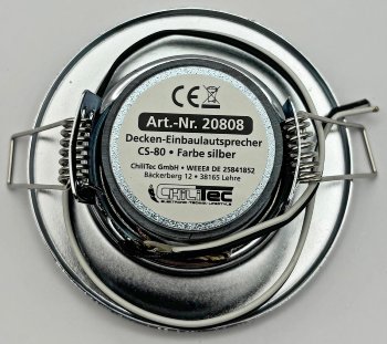 Decken-Einbaulautsprecher "CTE-8W" / Halogen-Look, 8cm Ø, 6cm Einbau, chrom