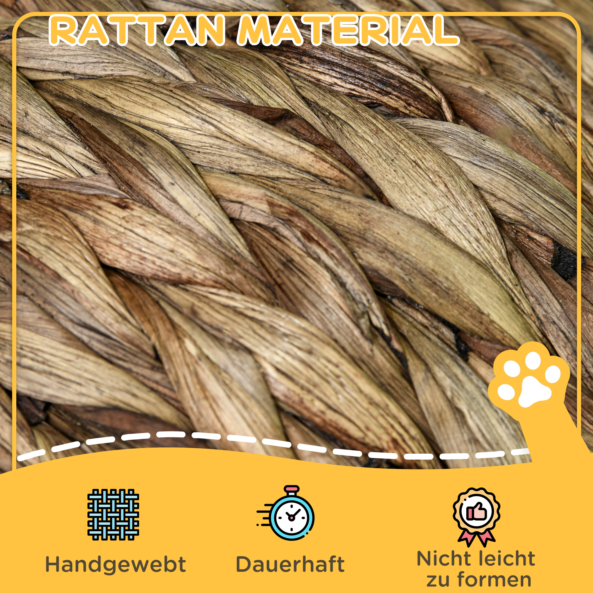 Rattan Katzenkorb Katzenhöhle Katzenhütte Katzenbett mit Kissen Haustierbett Wasserhyazinthe Kaffee 40 x 37 x 51 cm