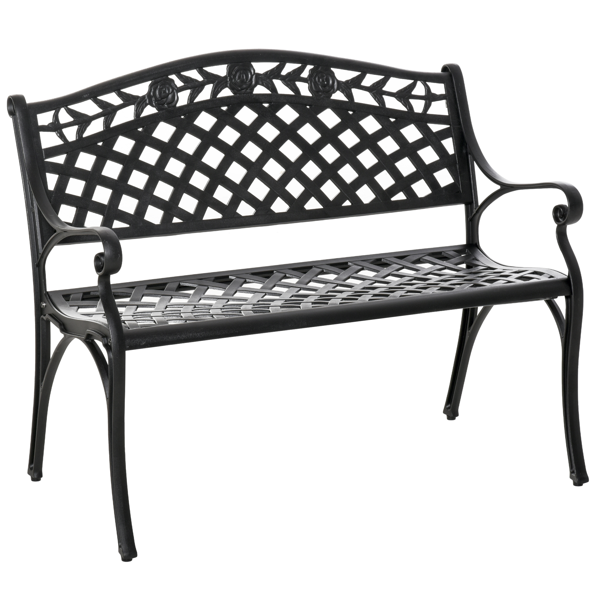 2-Sitzer Sitzbank Alu Gartenbank Metallbank Bank mit Armlehnen Landhausstil Schwarz 102,5 x 61 x 84 cm