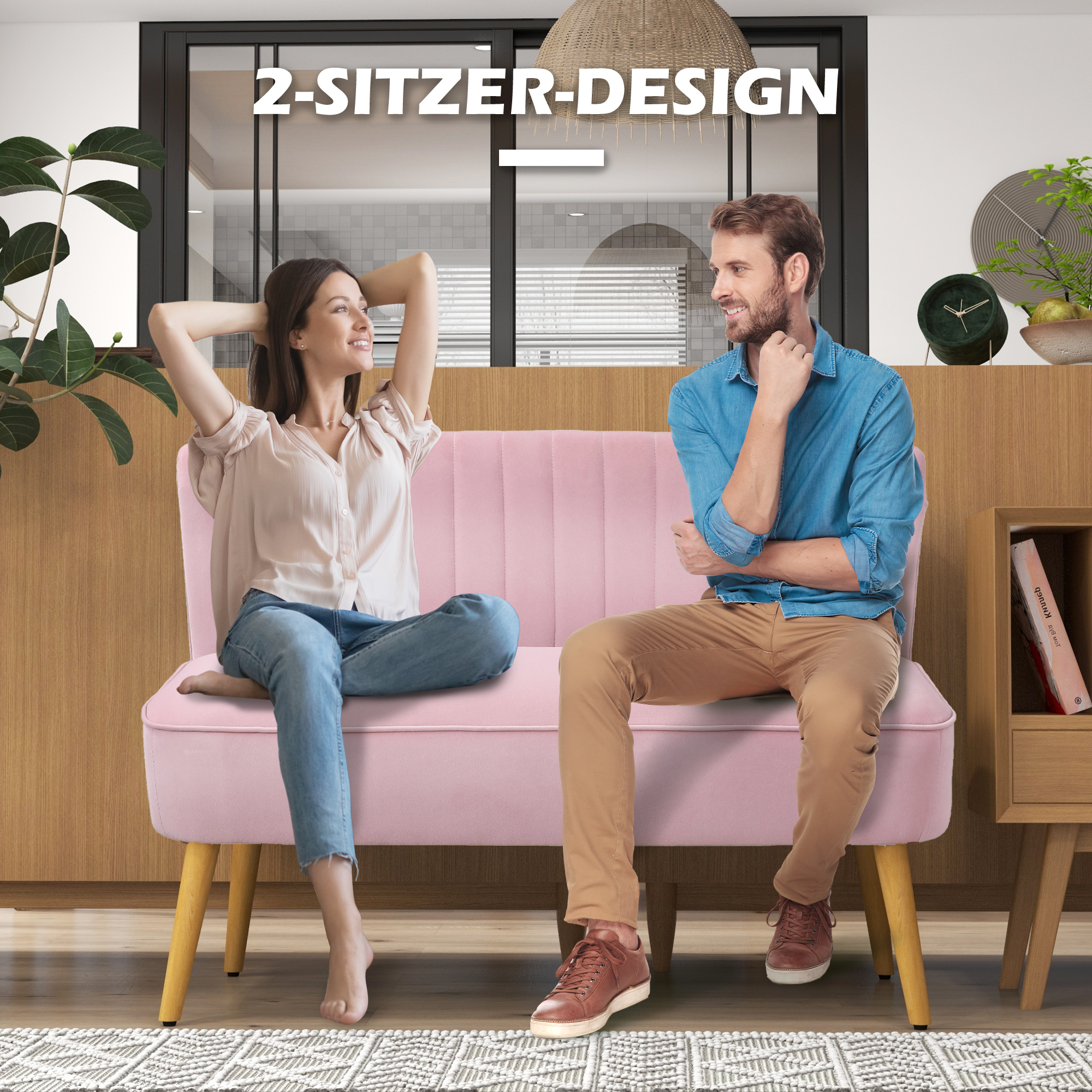 Sofa 2-Sitzer Stoffsofa Couch Polstersofa Loungesofa breit Rosa