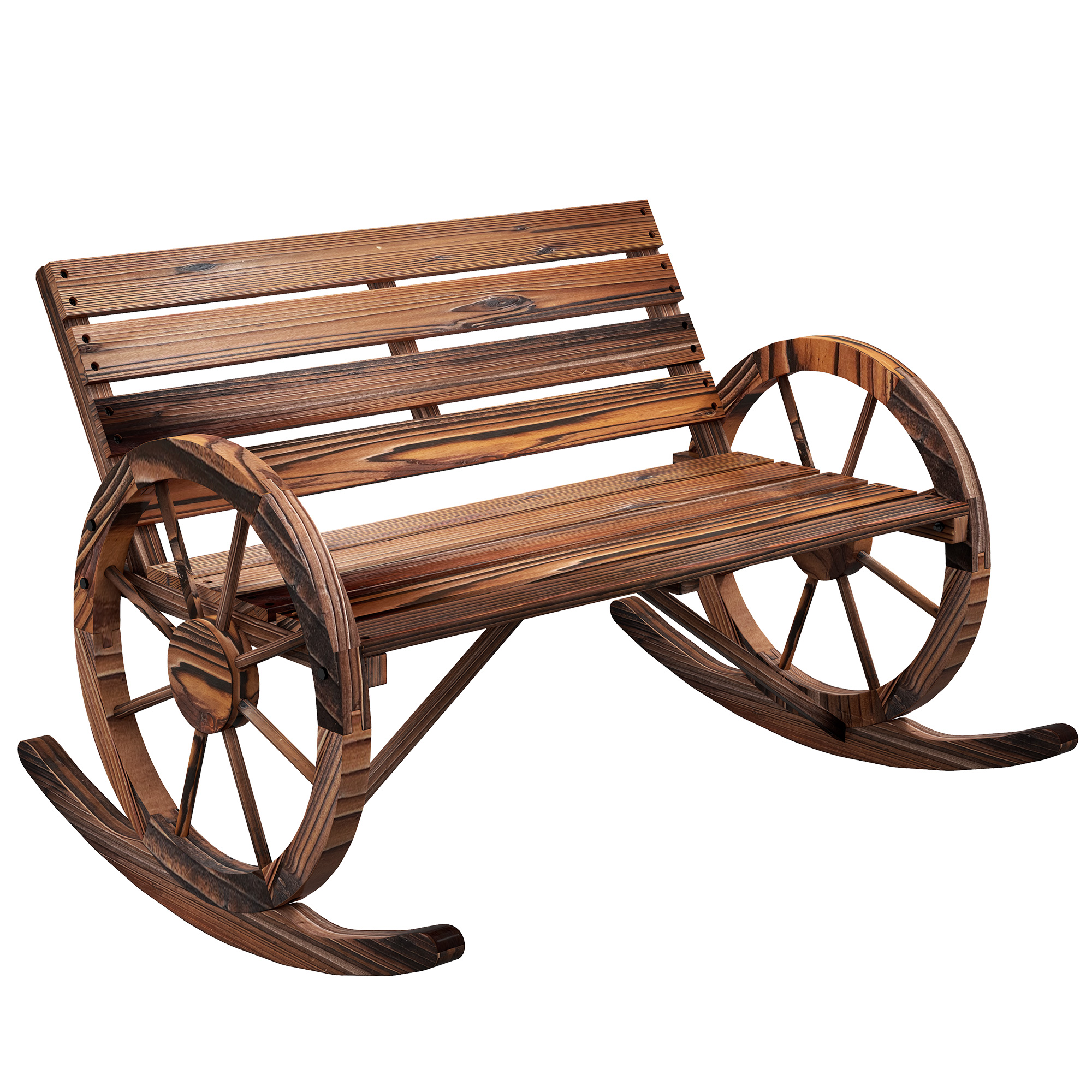 Garten-Schaukelbank, 2-Personen-Schaukel, mit radförmigen Armlehnen, für Balkon, Garten, Terrasse, carbonisiert.