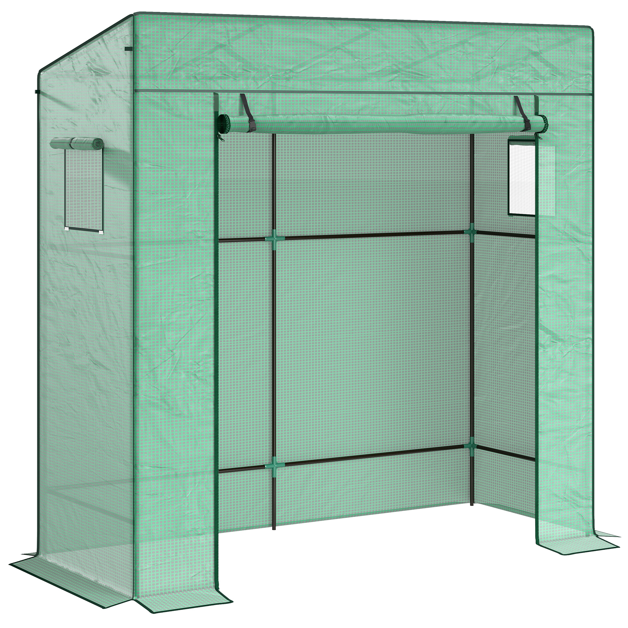 Tomatengewächshaus Foliengewächshaus mit Rolltor Mesh-Fenster Schrägdach 196 x 77 x 197 cm Grün