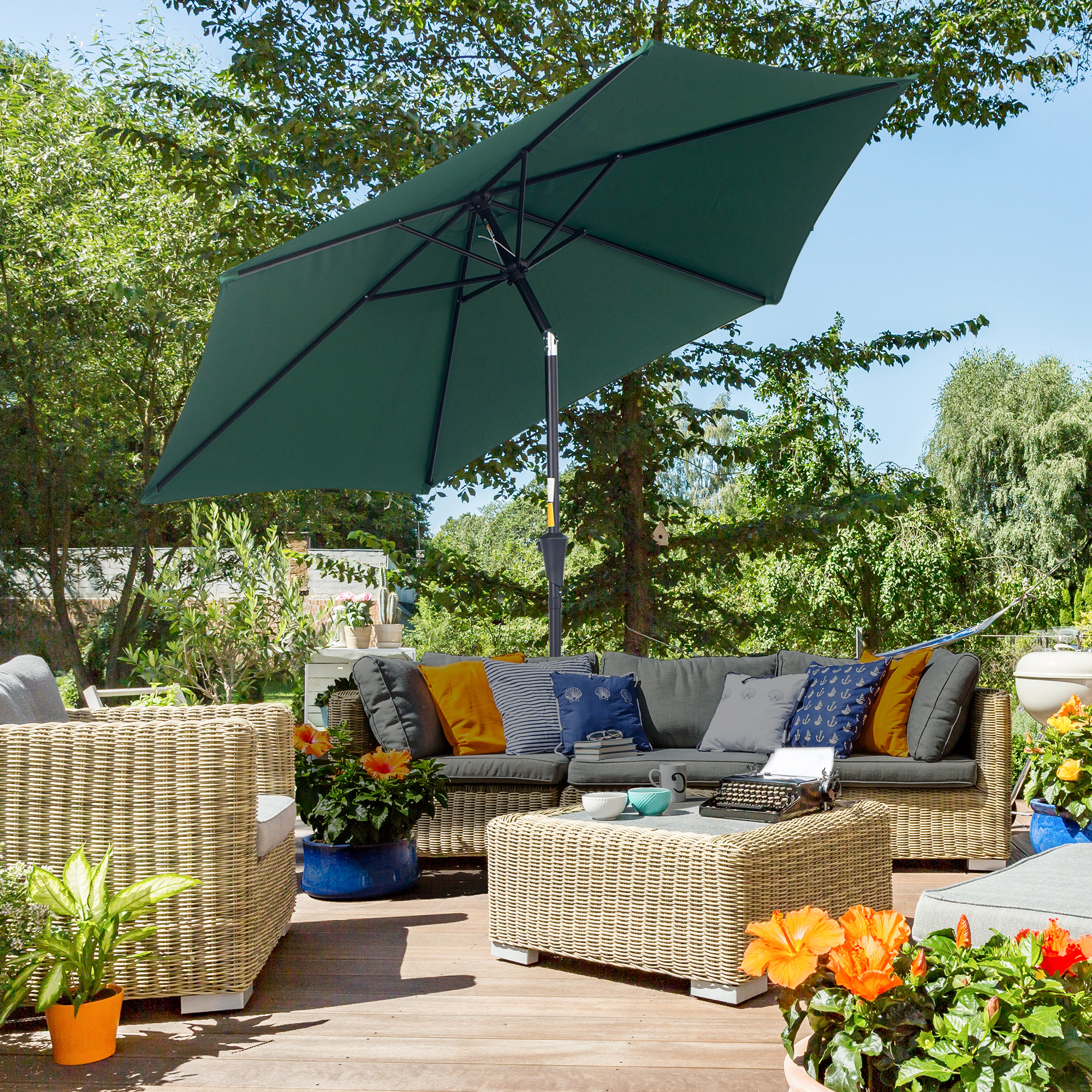 Knickschirm Sonnenschirm Gartenschirm Marktschirm mit Handkurbel Alu 180/? Polyester Dunkelgrün ?2,6 x 2,35 m