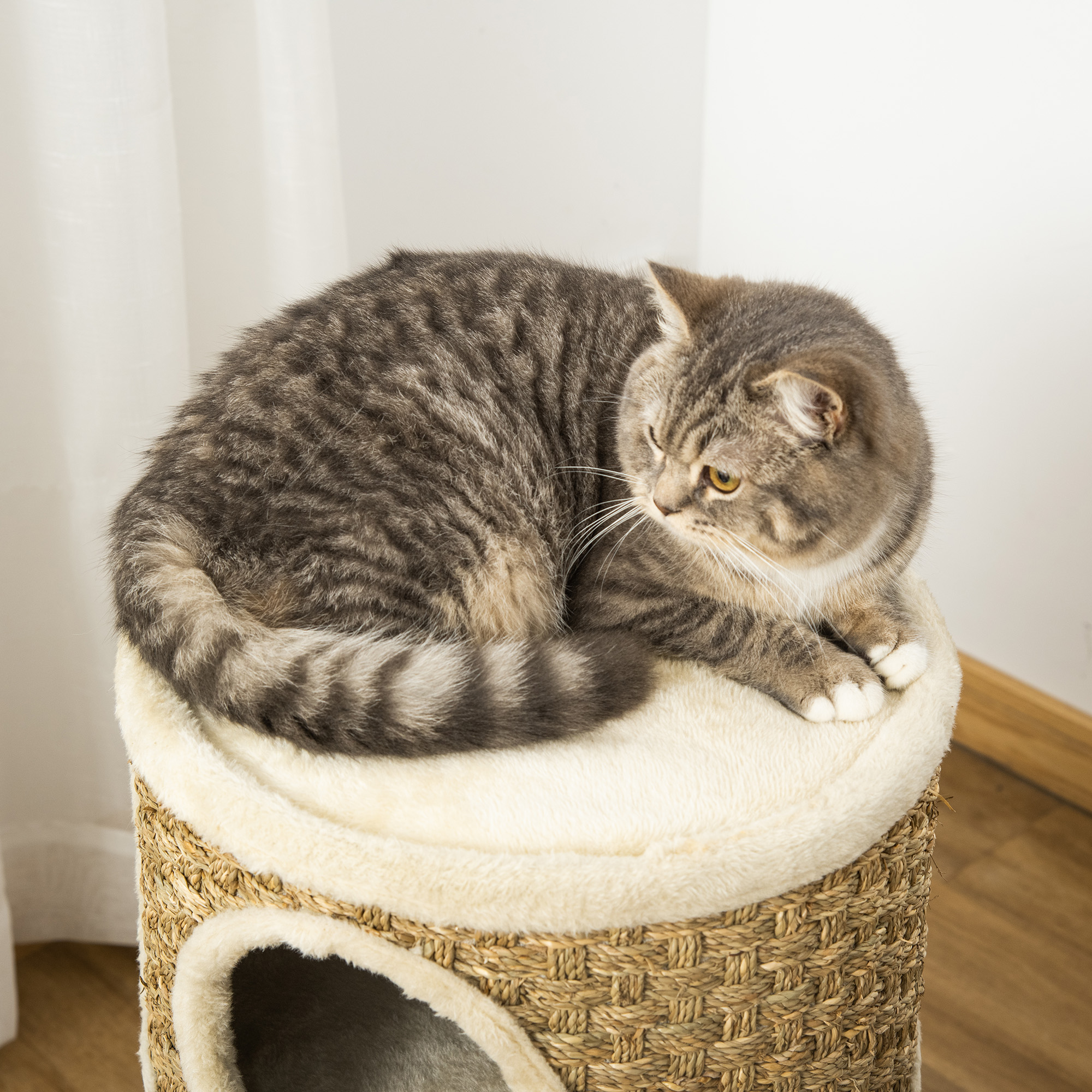 Kratztonne, Höhe 70 cm, Katzenkratzbaum für katzen 3 Ebenen Katzenbaum Kletterbaum Katzenmöbel mit Sisal Plüsch