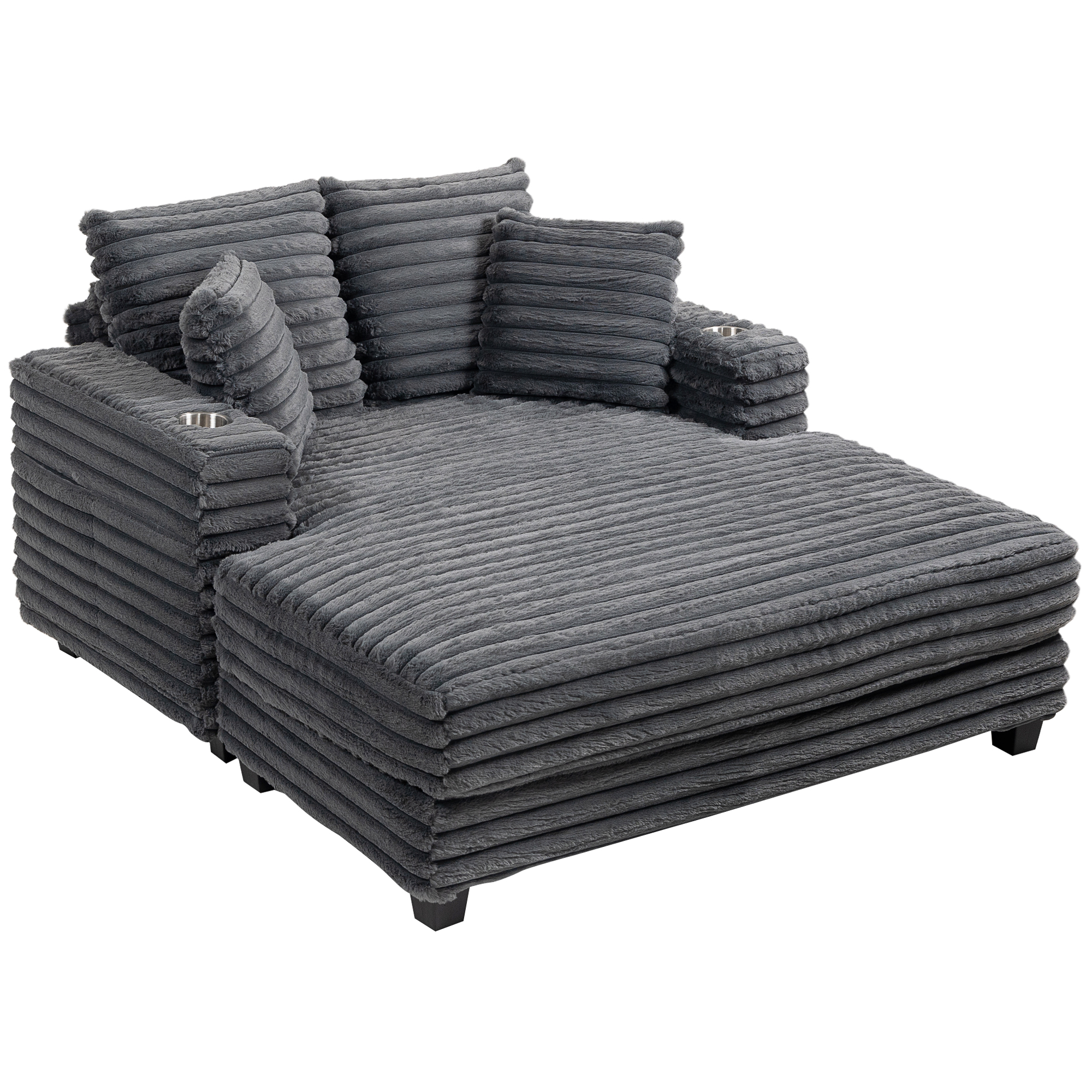 Chaiselongue 2 Sitzer Groß Schlafsofa 134 x 151 cm mit Becherhalter für Wohnzimmer, Grau