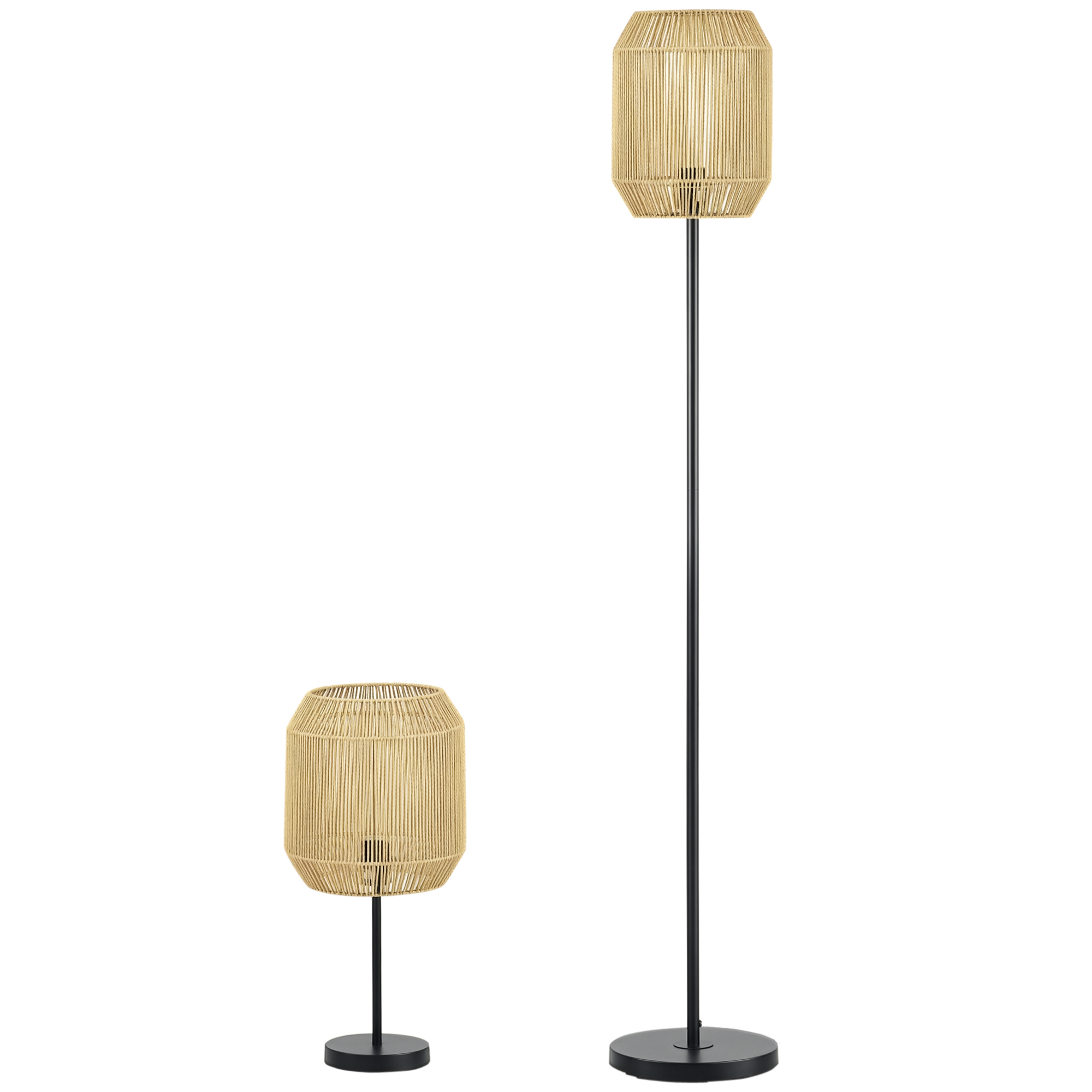 2-teiliges Leuchten-Set, 1 Stehleuchte, 1 Tischleuchte, 38 cm x 38 cm x 158 cm, Natur + Schwarz 2-teiliges Leuchten-Set, 1 Stehleuchte, 1 Tischleuchte, 38 cm x 38 cm x 158 cm, Natur + Schwarz