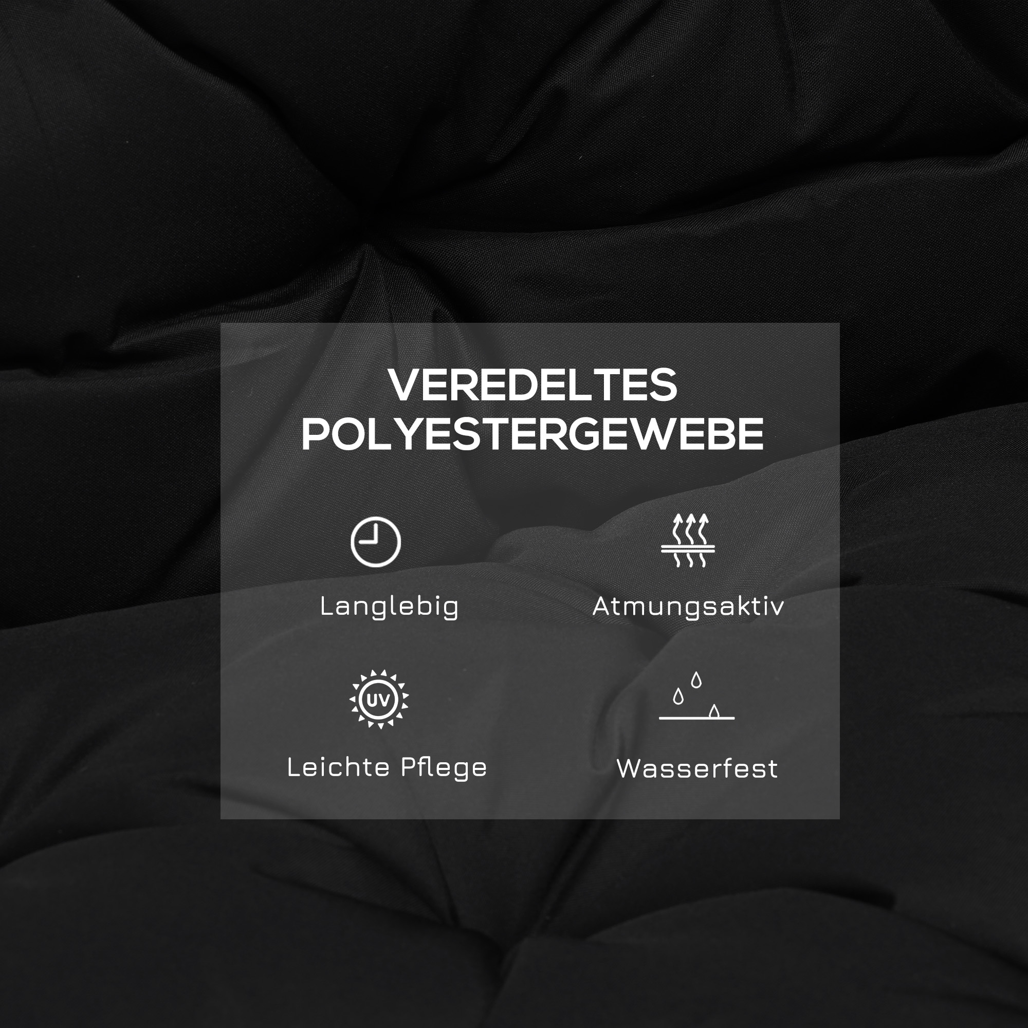 3 Sitzer Bankauflage 100x98x8 cm Bankkissen mit Bändern, Bankpolster für Gartenmöbel Hollywoodschaukel, Schwarz