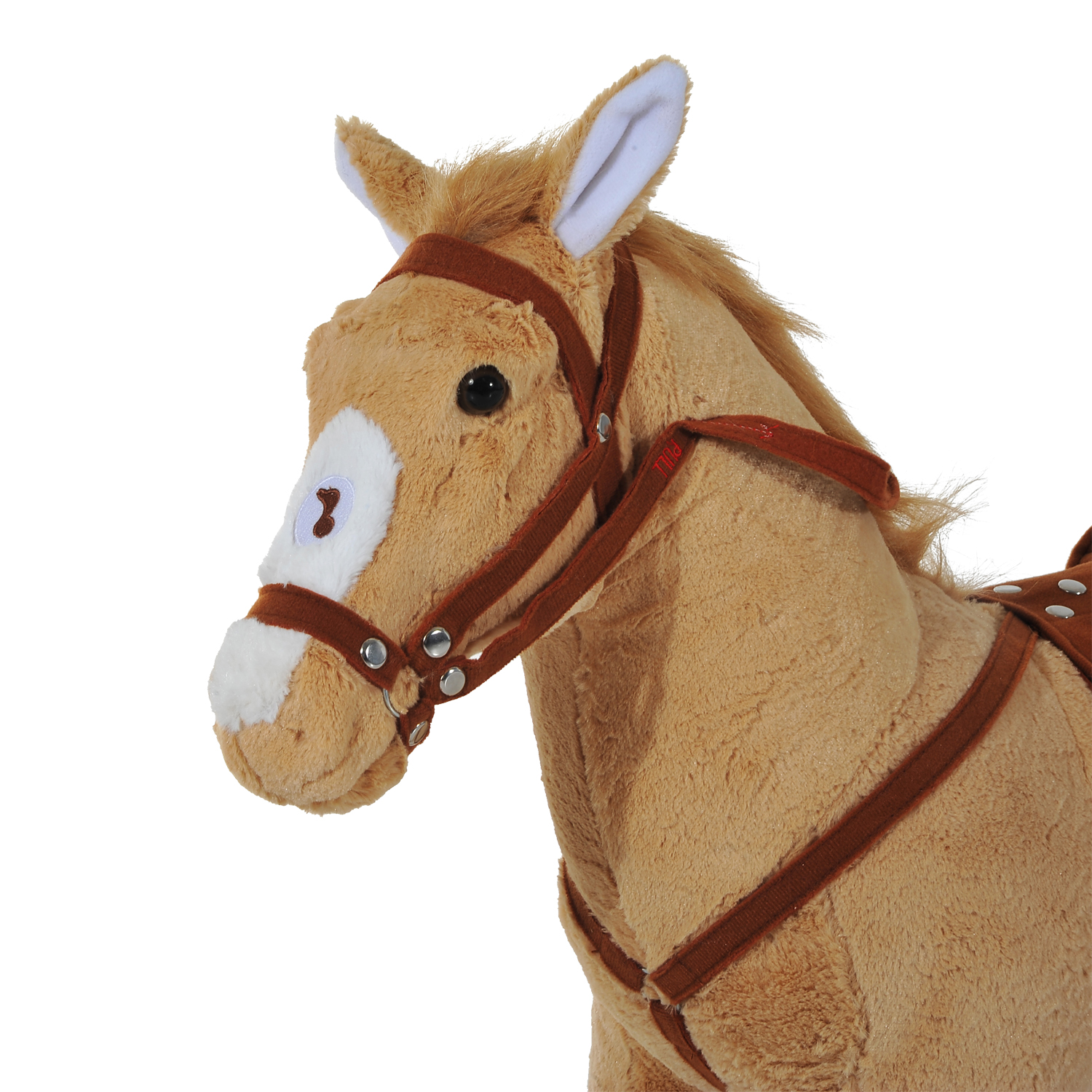 Reitpferd 60 cm Stehpferd mit Sattel, Zaumzeug Steigbügel Sound Spielpferd zum Reiten Draufsitzen Schaukeltier für Kinder ab 2 Jahre, Schaukelpferd Plüschpferd Indoor Outdoor Beige