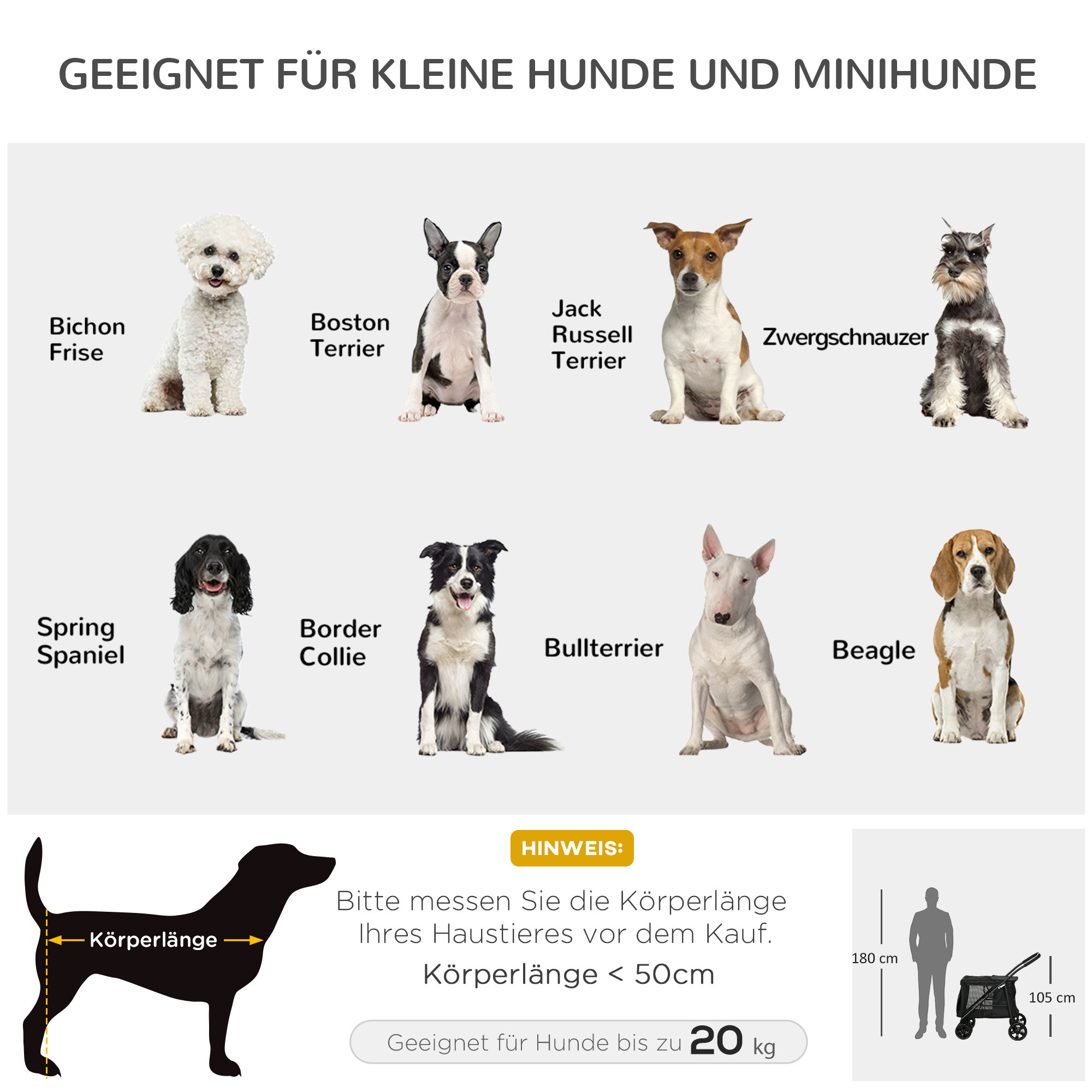 Hundetrolley inkl. Kissen, 3 Seitentaschen, klappbar, Hundewagen, 102 cm x 62 cm x 105 cm, Schwarz