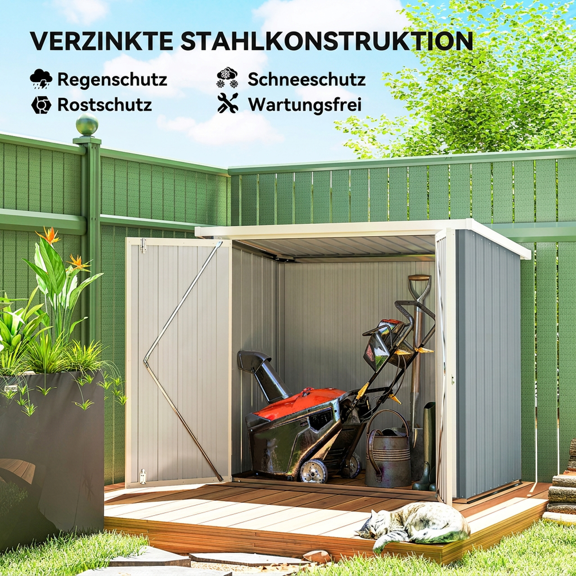 Metall Gerätehaus 1,1 m², Geräteschuppen mit Pultdach Abschließbarer Doppeltüren, 147 x 86 x 134 cm