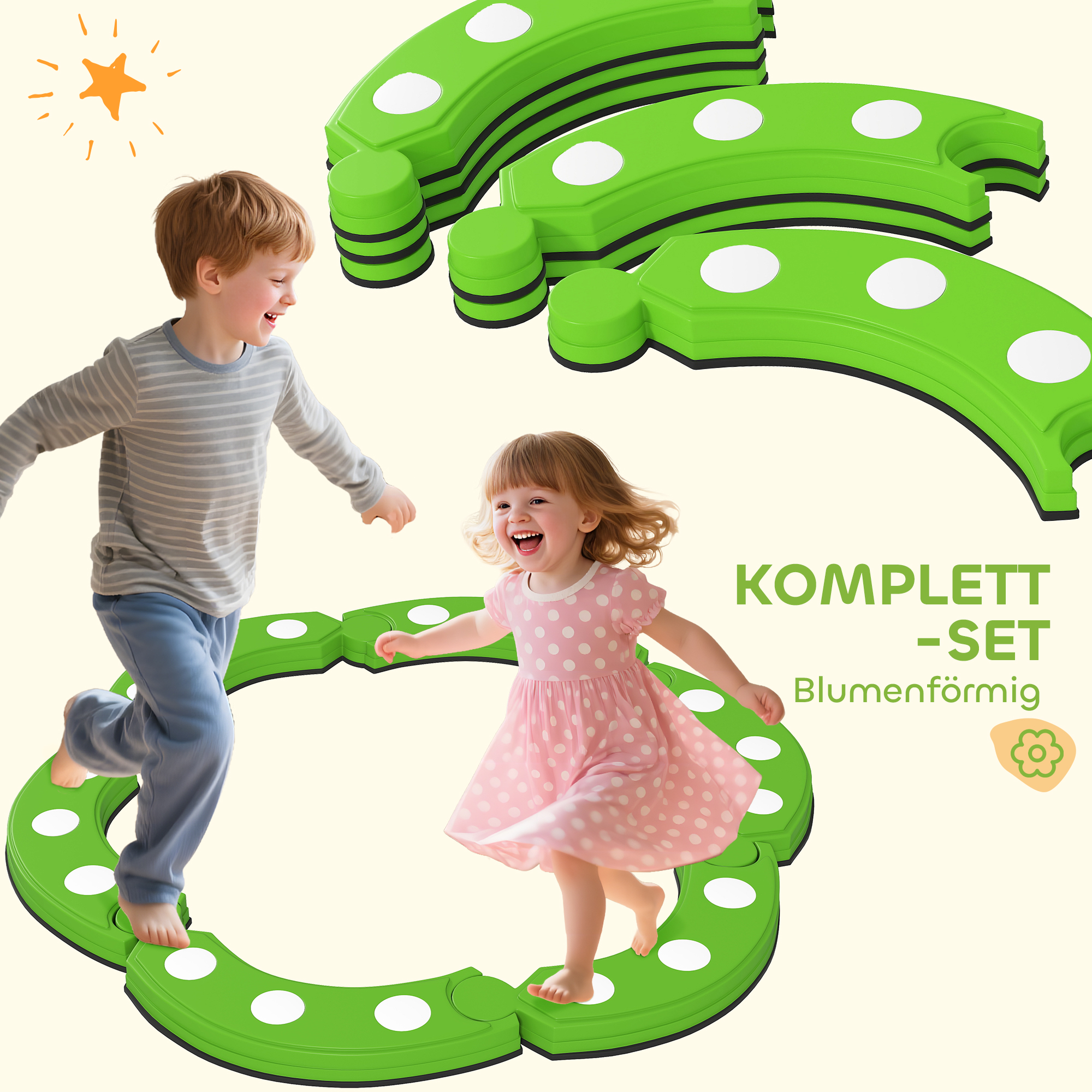 Balancebalken, 6 gebogene Segmente, sensorische Erhebungen, 50 kg Tragkraft, Grün
