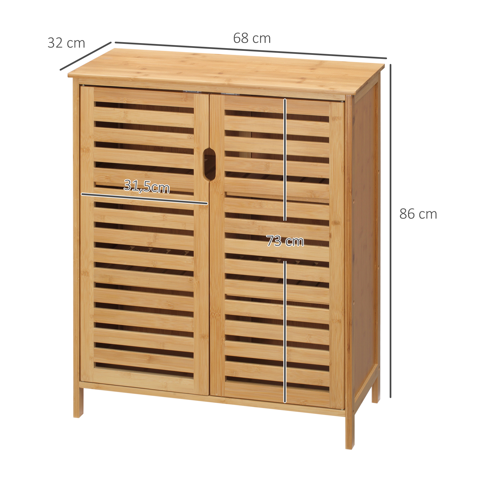 Badezimmerschrank, Bambusschrank mit Lamellendesign für Badezimmer, Flur, kompakte Größe, viel Stauraum, Naturholz