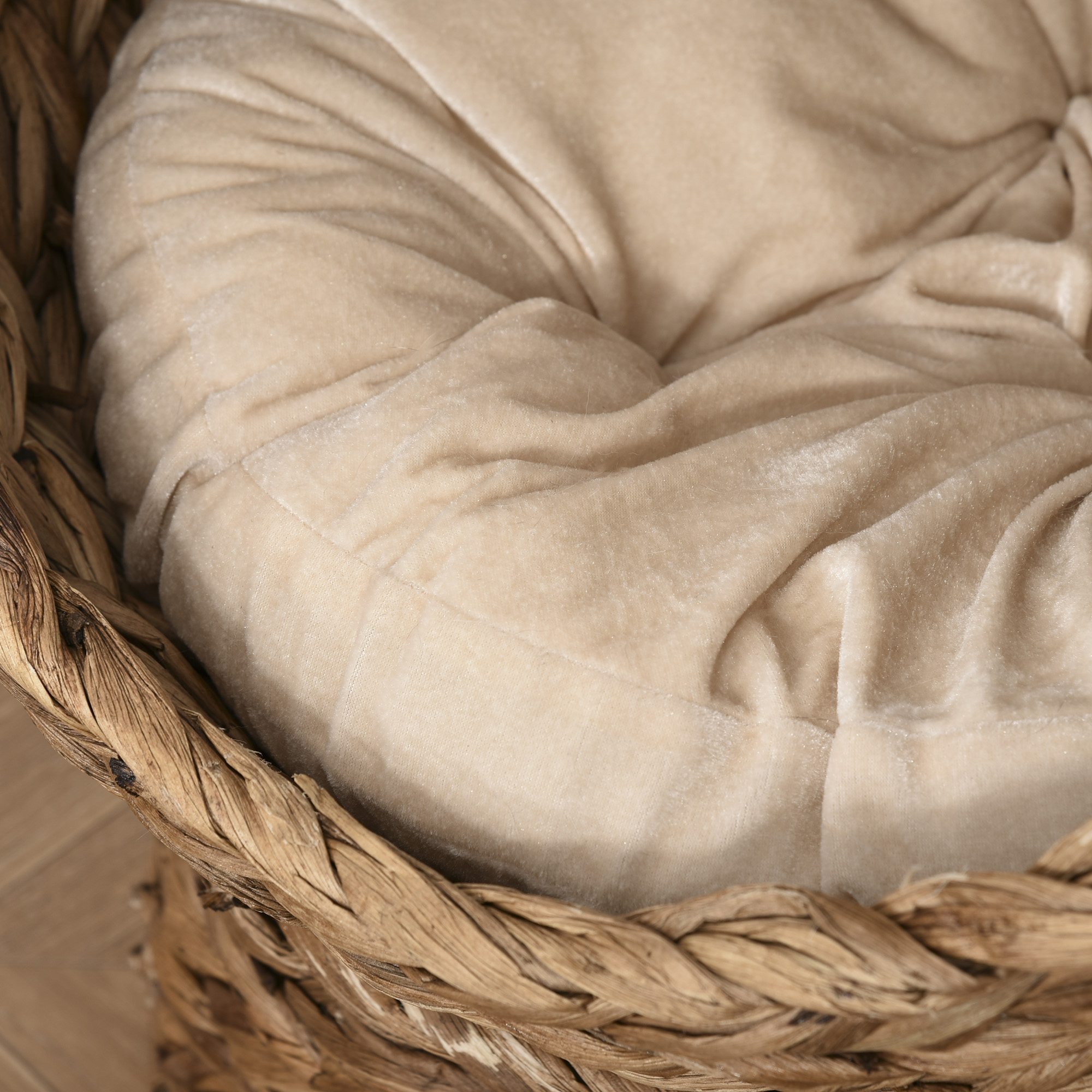 Rattan Katzenkorb Katzenhöhle Katzenhütte Katzenbett mit Kissen Haustierbett Wasserhyazinthe Braun 50 x 42 x 60 cm
