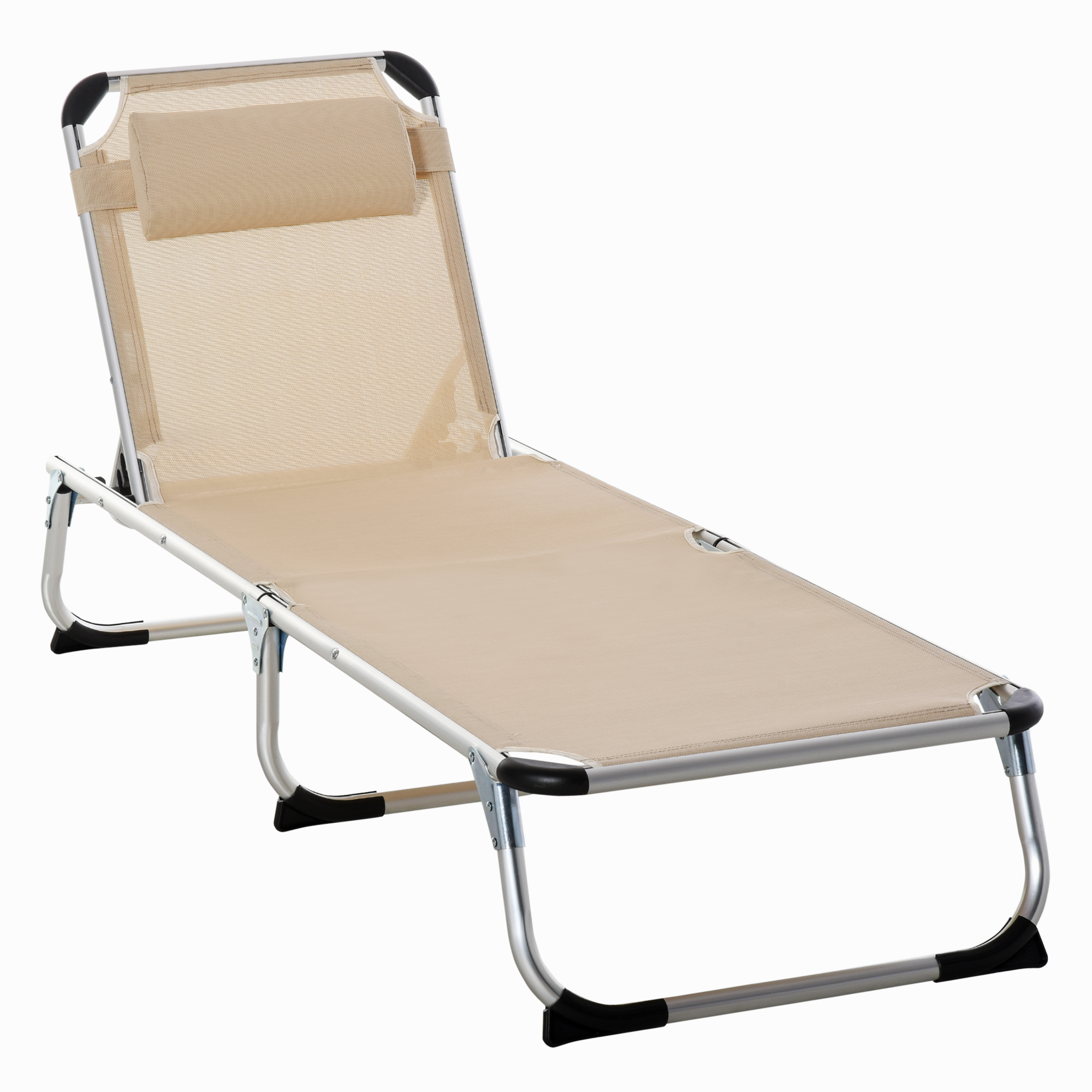 Sonnenliege faltbar Gartenliege mit Kopfkissen ergonomisch Relaxliege mit 4-stufig verstellbaren Rückenlehne Alu bis 120 kg belastbar für Garten, Terrasse, Pool, , Strand,Beige