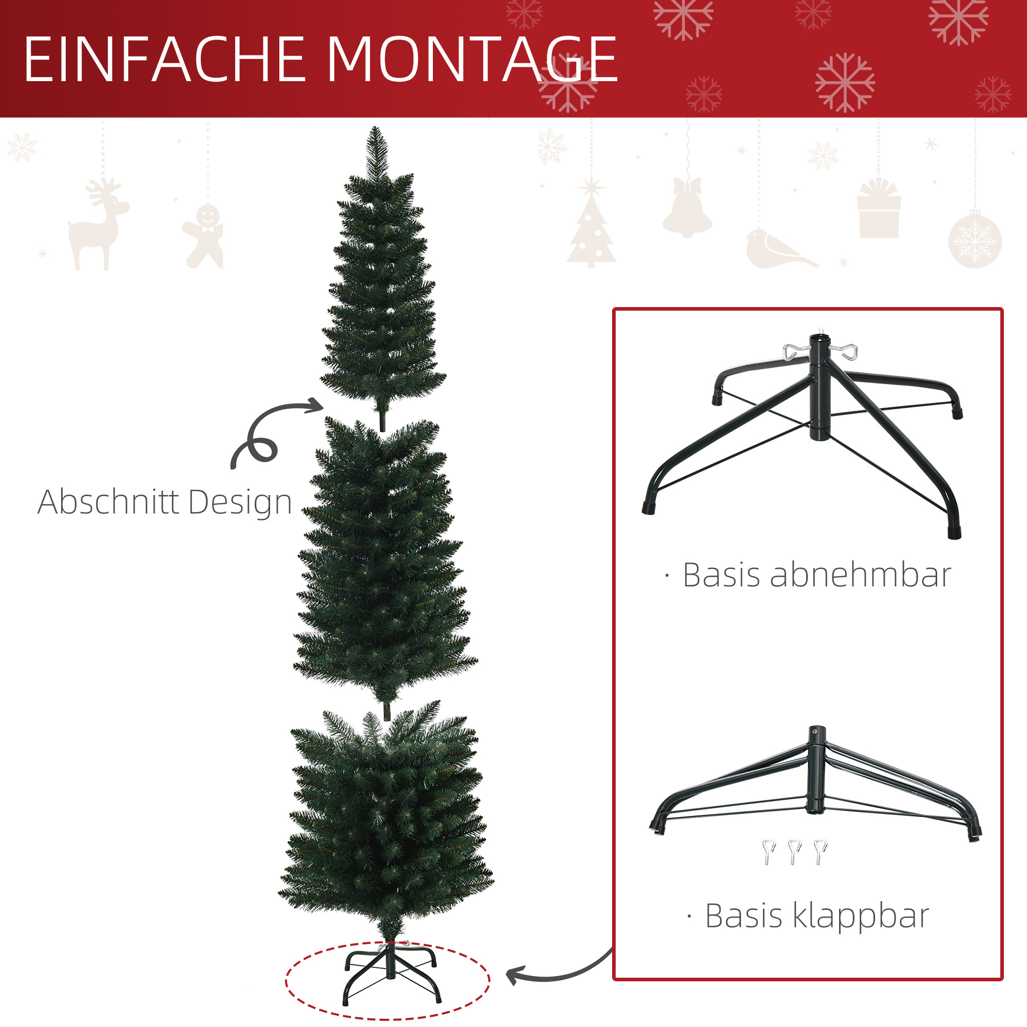Weihnachtsbaum 180 cm, hoch realistisch, 380 Zweige, feuerfest, stabile Basis, Grün