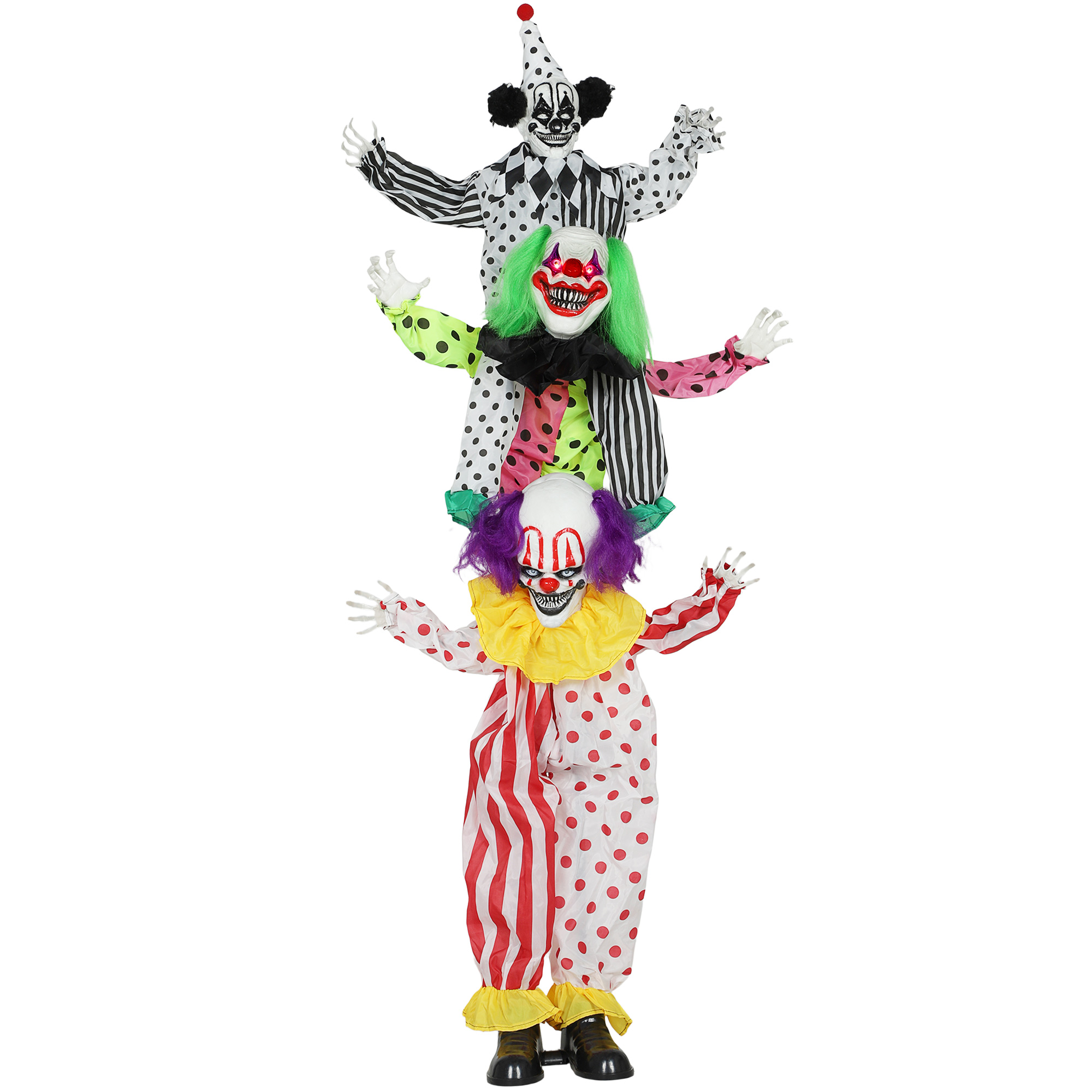 stapelbare Halloween-Animatronics-Clowns mit roten leuchtenden Augen für Indoor-Party-Requisiten
