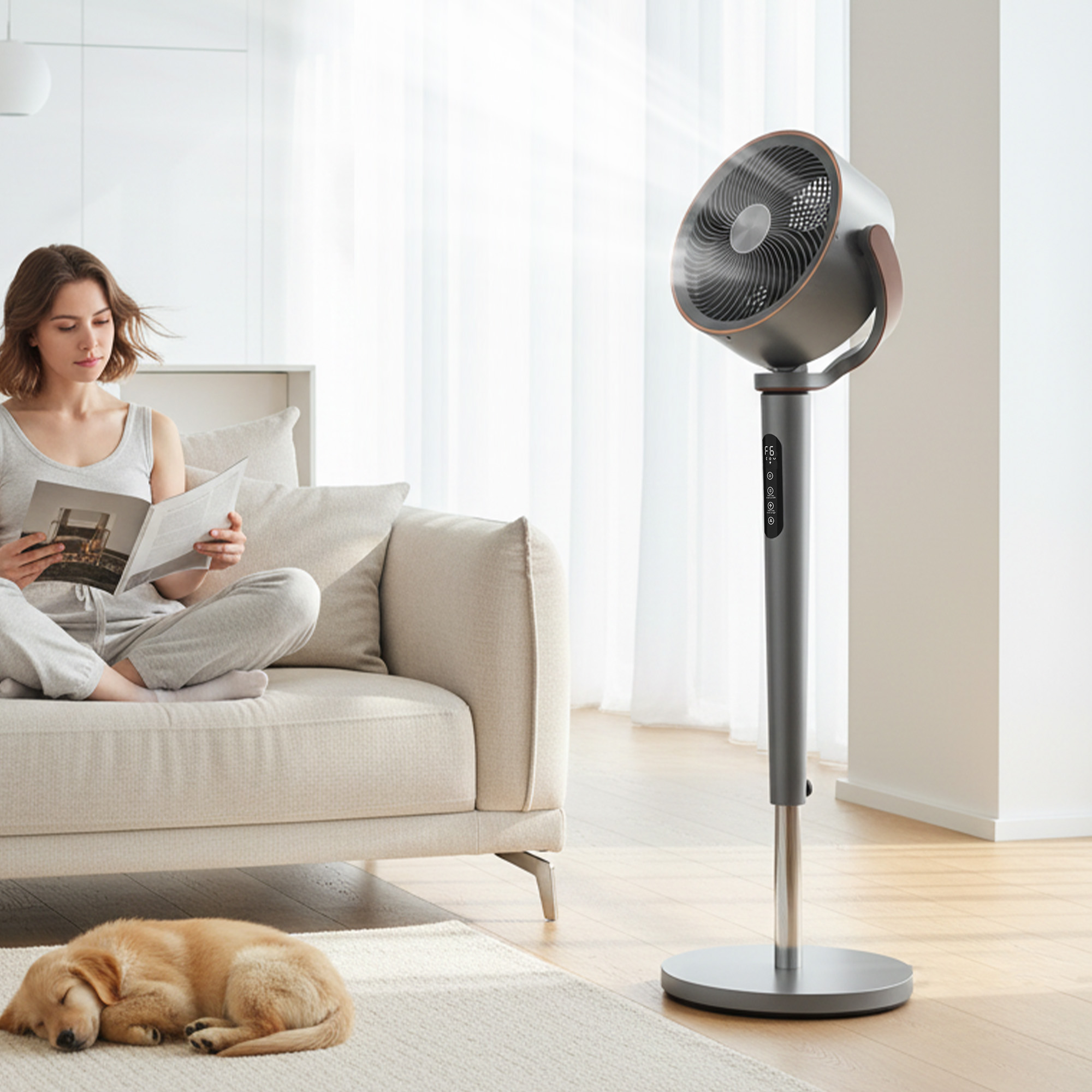 Standventilator Luftzirkulator Lüfter mit 12 Geschwindigkeitsstufen LED-Display Fernbedienung 70°+90° Oszillation Grau
