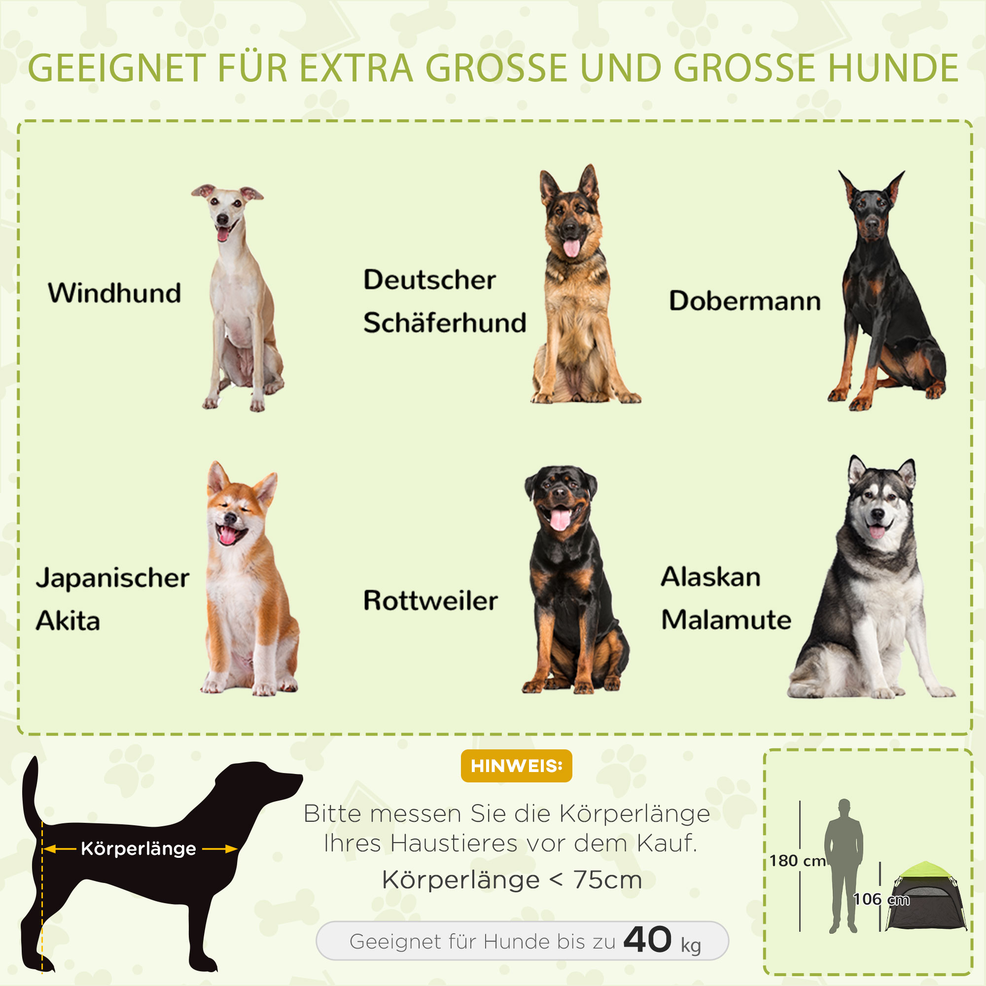 Haustierzelt Hundezelt Outdoor Tierzelt, 110 cm x 110 cm x 85 cm. Bodenspieße +  Transporttasche. Grün + Schwarz