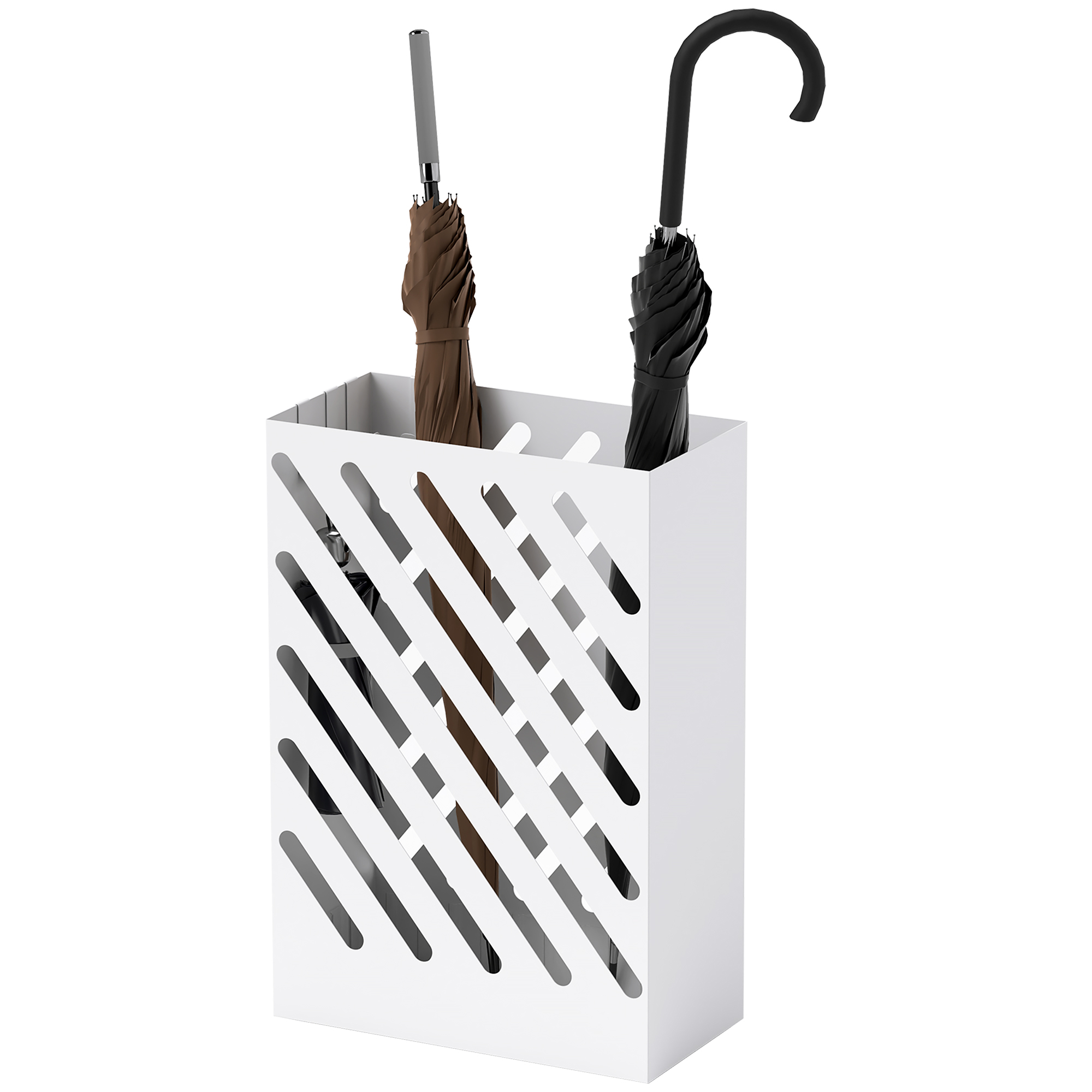 Regenschirmständer mit Tropfschale, 4 Haken, Stahl, 28L x 14B x 41H cm, Weiß Regenschirmständer mit Tropfschale, 4 Haken, Stahl, 28L x 14B x 41H cm, Weiß
