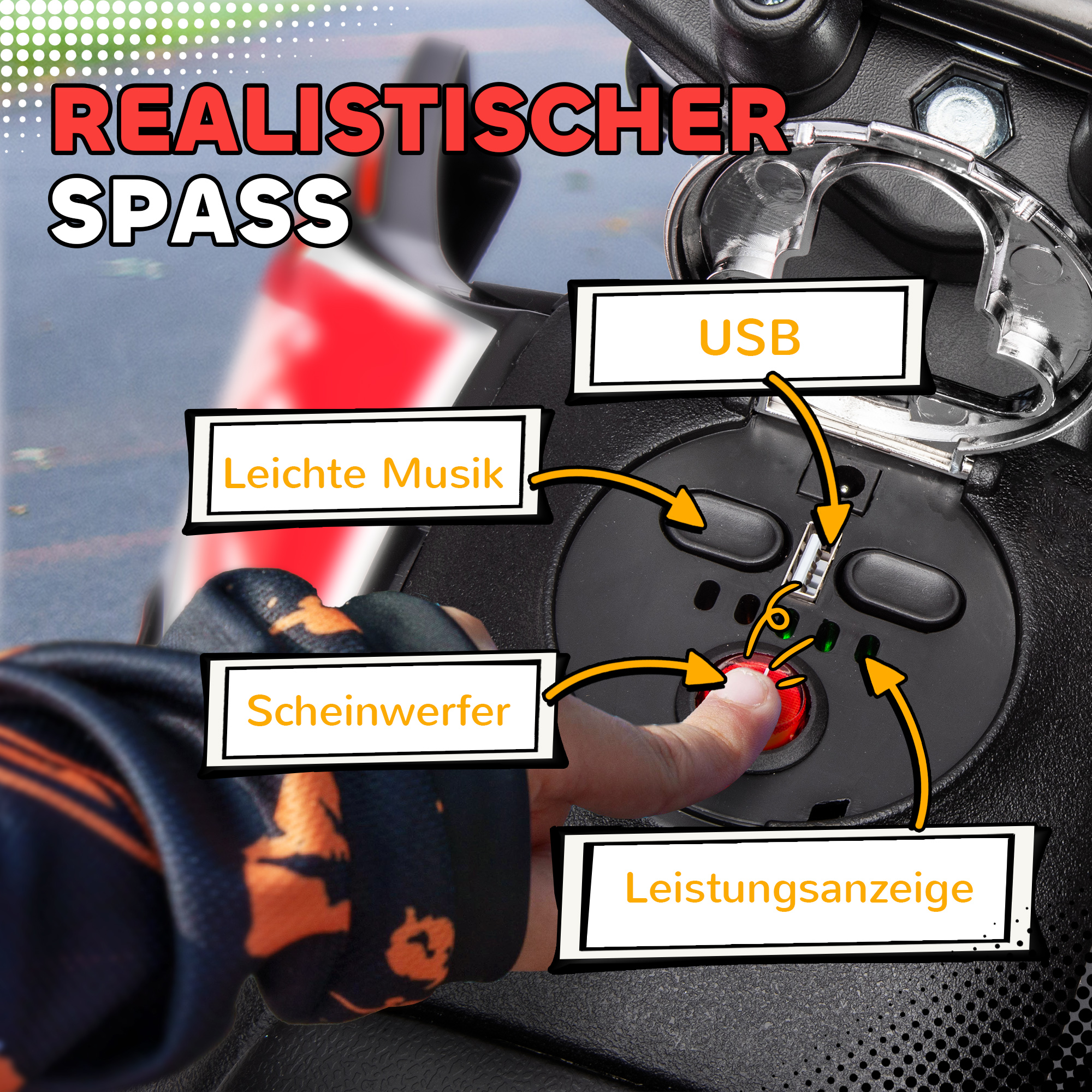 12V Kinder-Motorrad mit Stützrädern, LED-Lichtern, Musik, USB, Elektro-Motorrad für Jungen und Mädchen, Weiß