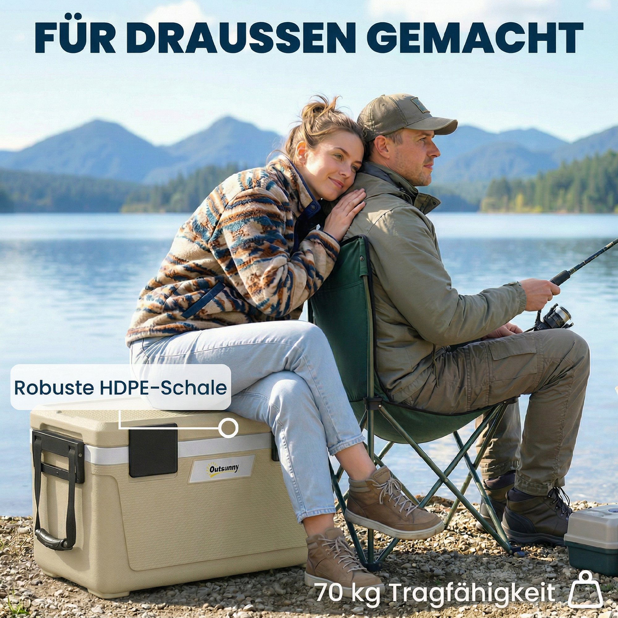 Kühlbox 42,6L Große Passive Thermobox bis zu 72 Std. Kühlung, mit PU-Vollschaumisolierung Ablassventil Griff, Tragbar