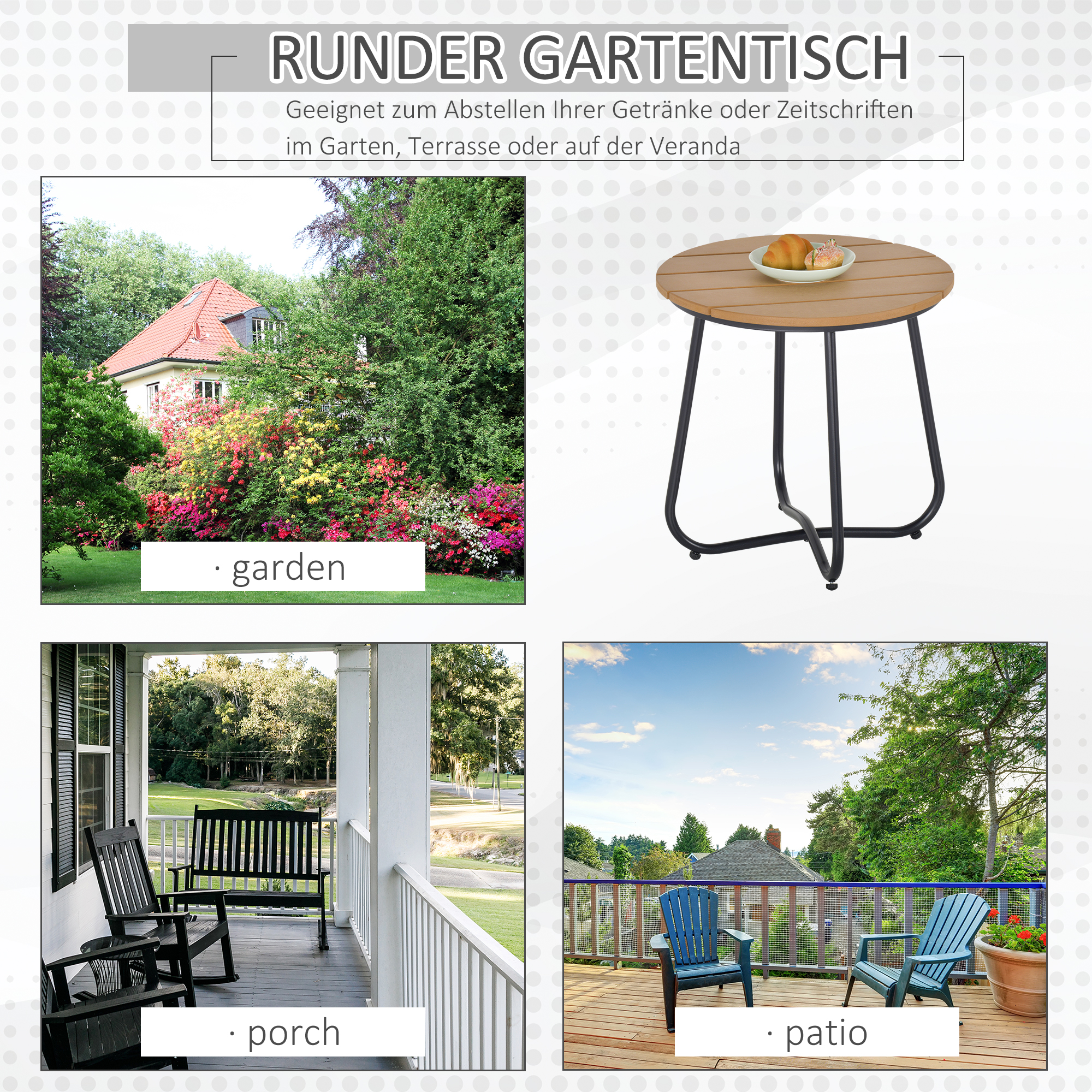 Gartentisch Rundtisch elegant Gartenmöbel stabil verstellbare Füße Dekoration Garten Terrasse Wohnzimmer Stahlboden Braun Ø49 x 48H cm