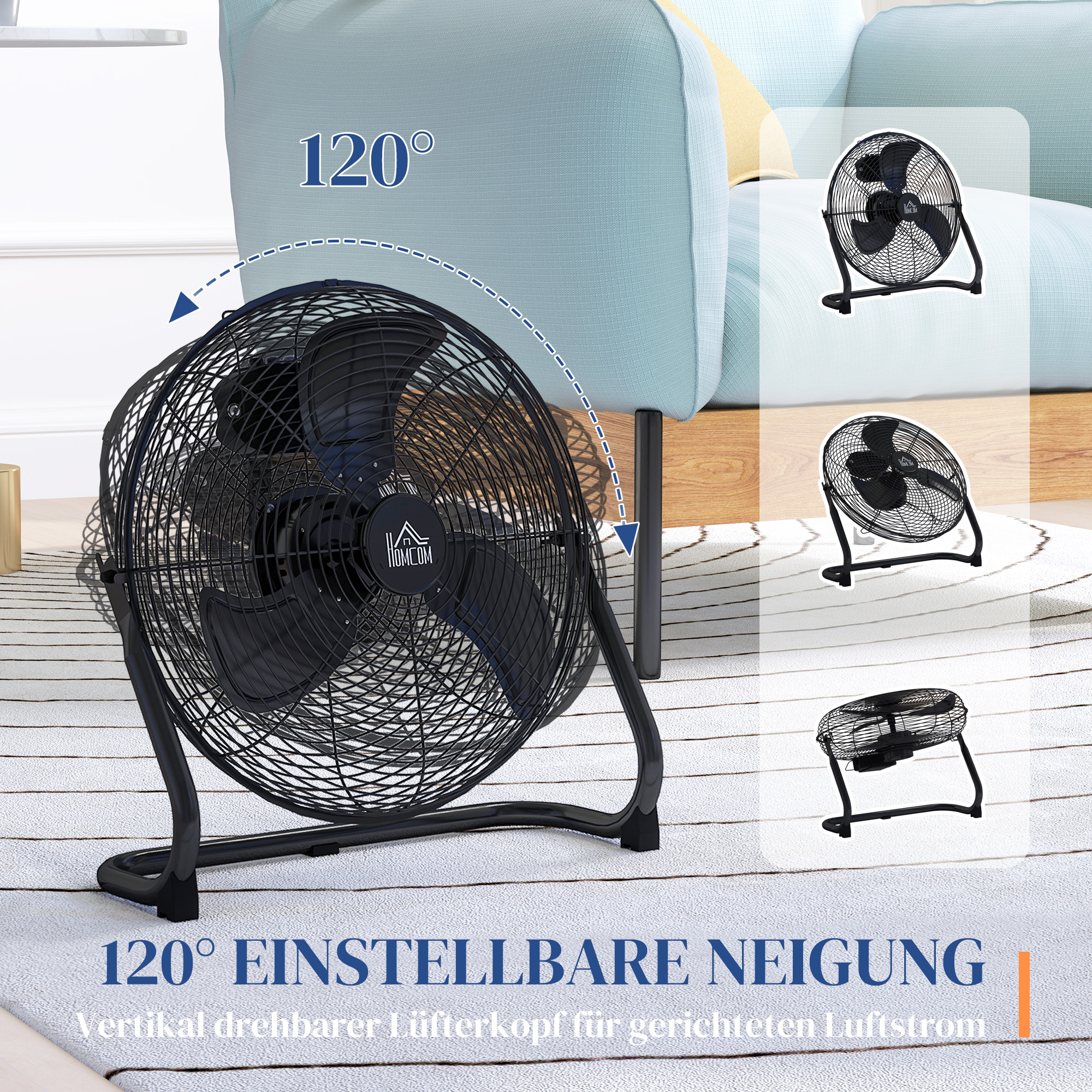 Ventilator für den Schreibtisch, Klimaanlage, 4 Geschwindigkeiten, drehbar, Schwarz