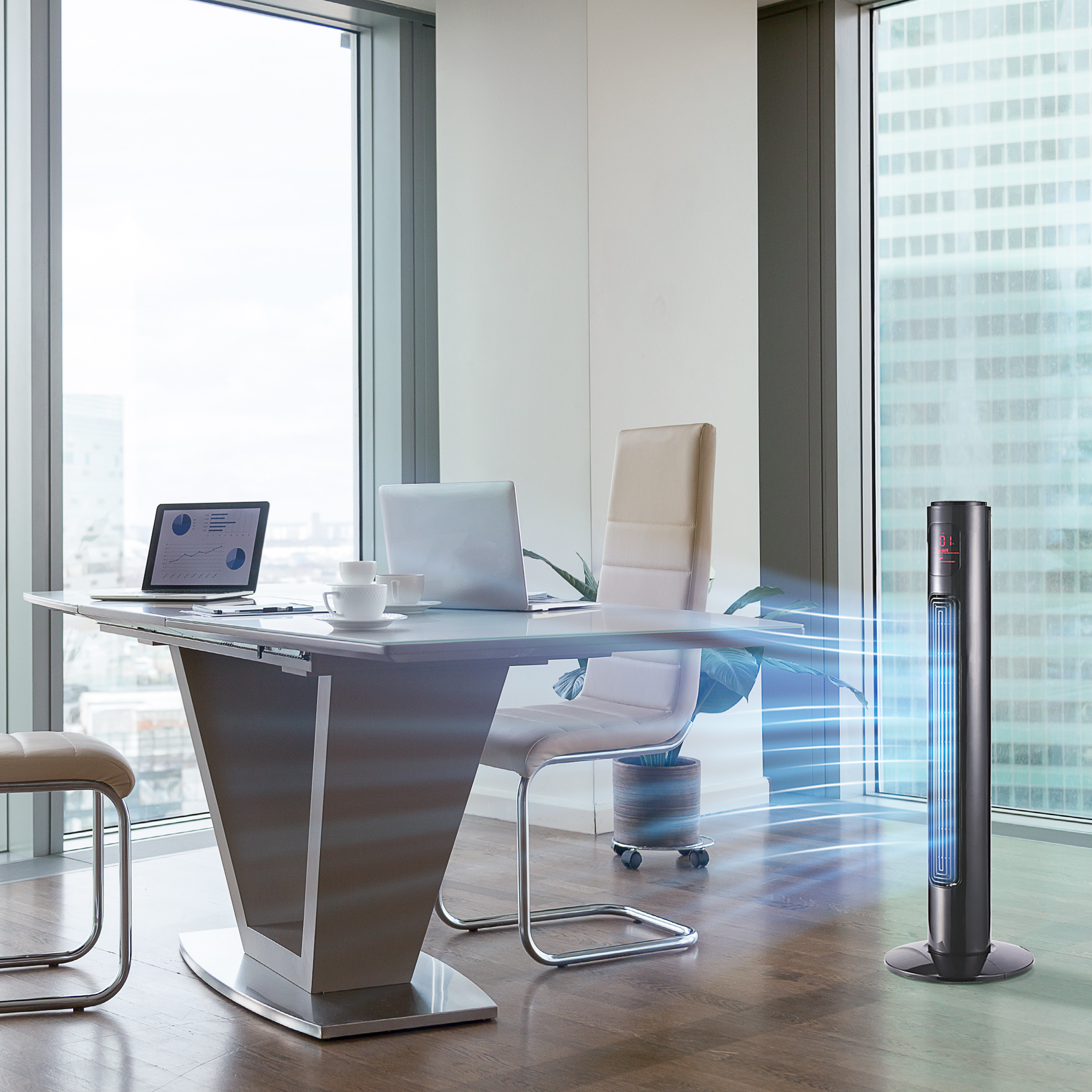 70° oszillierender Turmventilator mit Fernbedienung 3 Modi 3 Geschwindigkeiten Timer 32 x 32 x 96 cm Schwarz