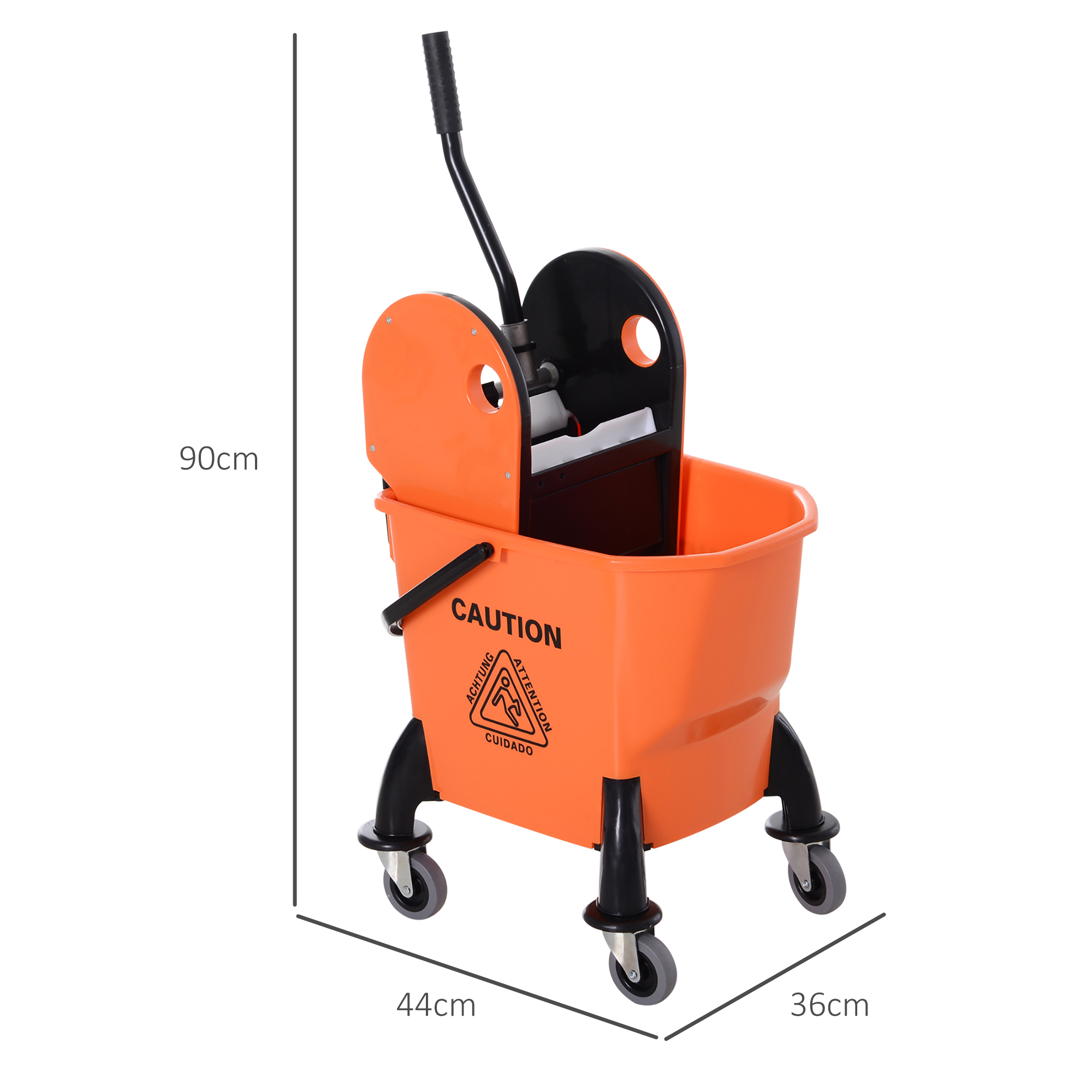 Rollbarer Reinigungseimer, Moppeimer, Mopp-Presse, 26 L, Kunststoff, Orange