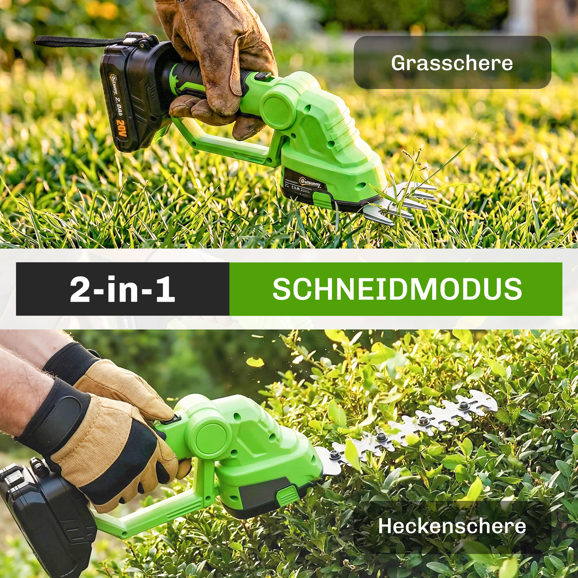 2-in-1 Akku Heckenschere Elektrischer Hecken & Strauchschere mit 20/10cm Schnittlänge, Ladegerät