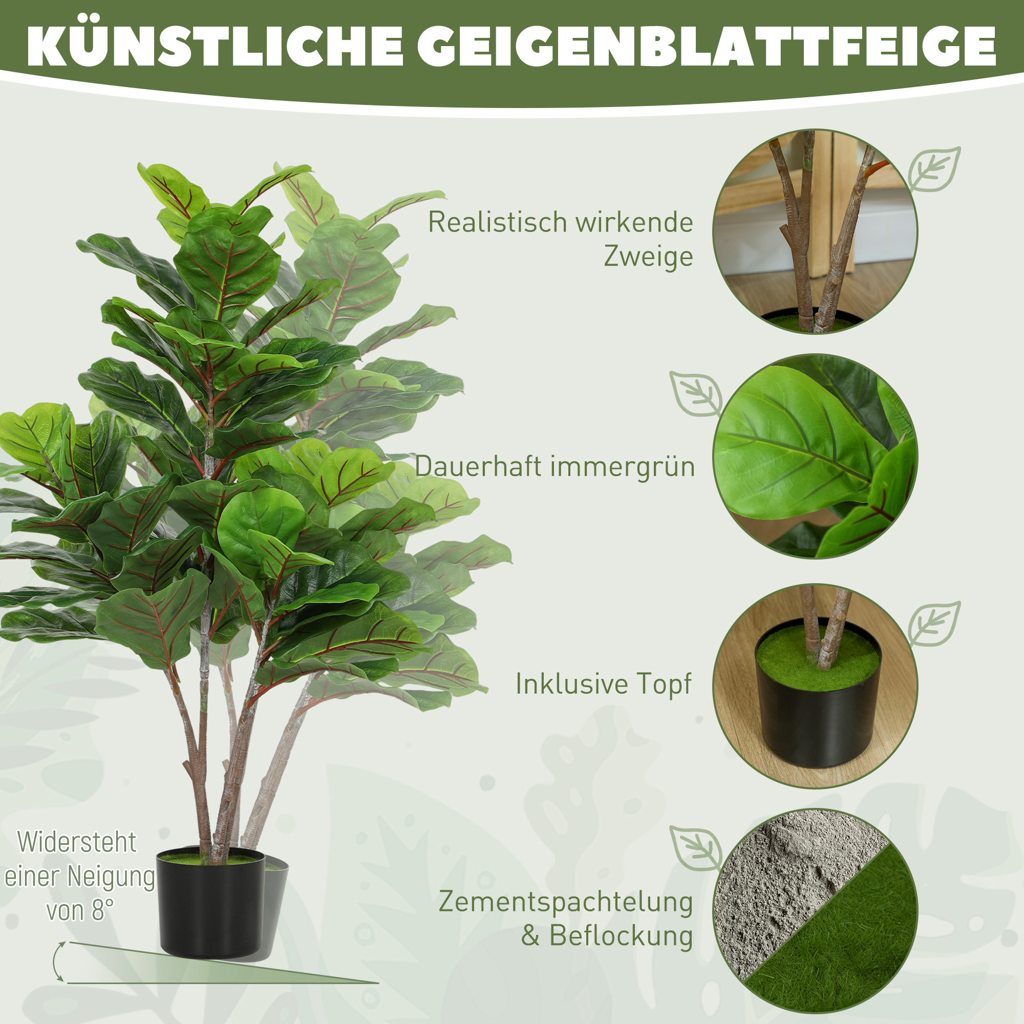Künstliche Geigen-Feigenbaum 110cm Kunstpflanze, Plastik Künstliche Pflanzen im Topf, Dekoration Geschenk