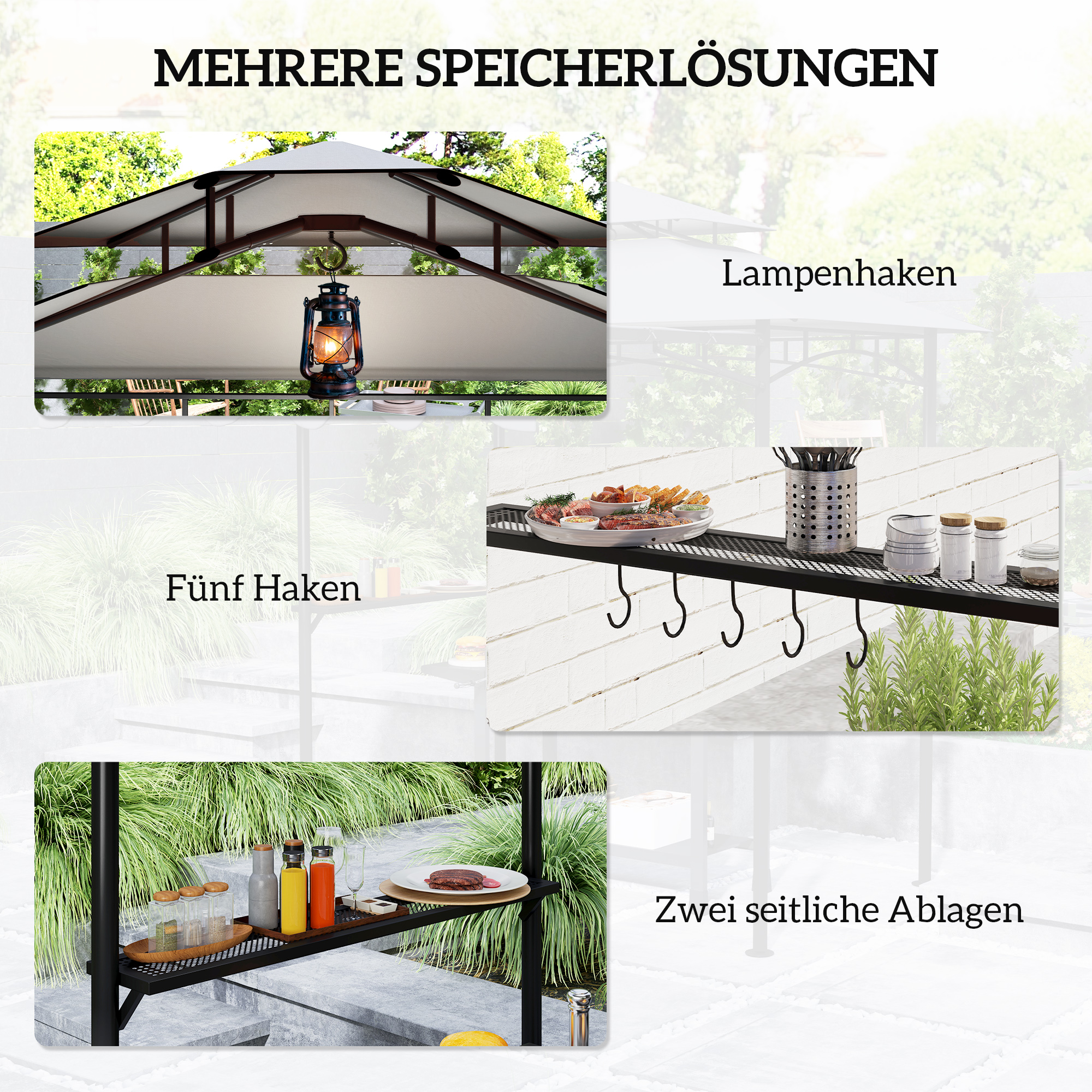 Grillpavillon 242x149x248 cm wasserabweisend flammhemmend Gartenpavillon mit Doppelschichtdach Grau