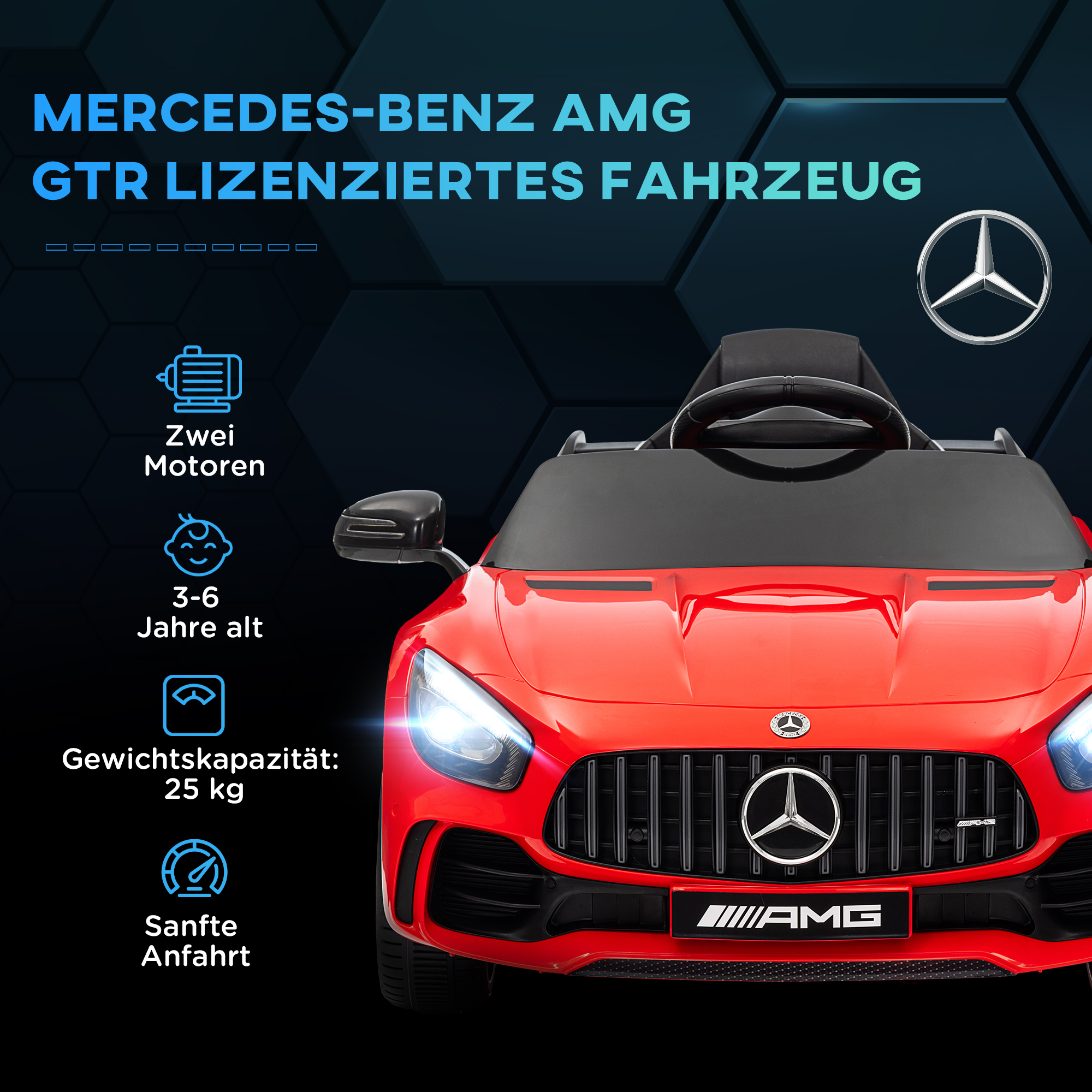 Elektro-Kinderauto, Mercedes, 3-5 km/h, Fernbedienung, Licht & Musik, Rot